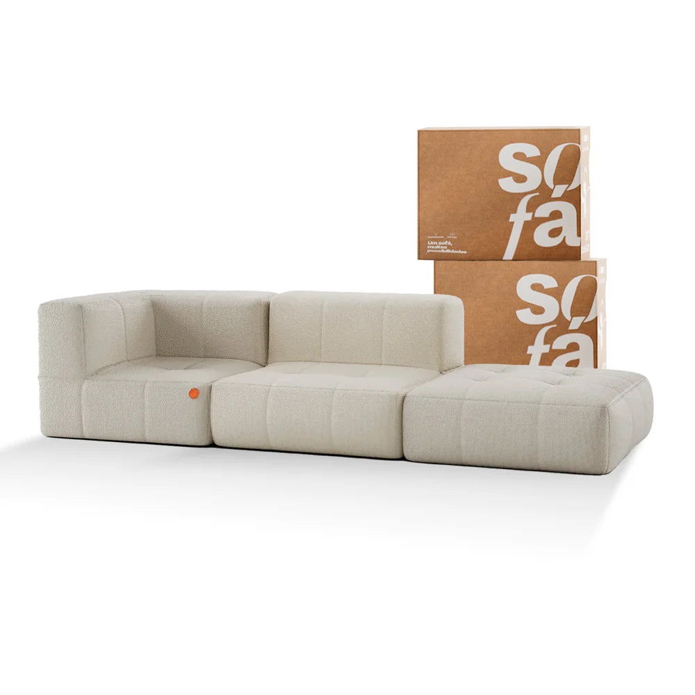 Sofá na Caixa modular 2-lugares em Bouclé 1 braço com Chaise - Linho