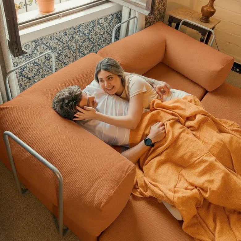 Sofá Cama Bloom Tecido Cotelê Terracota - Sofá na Caixa