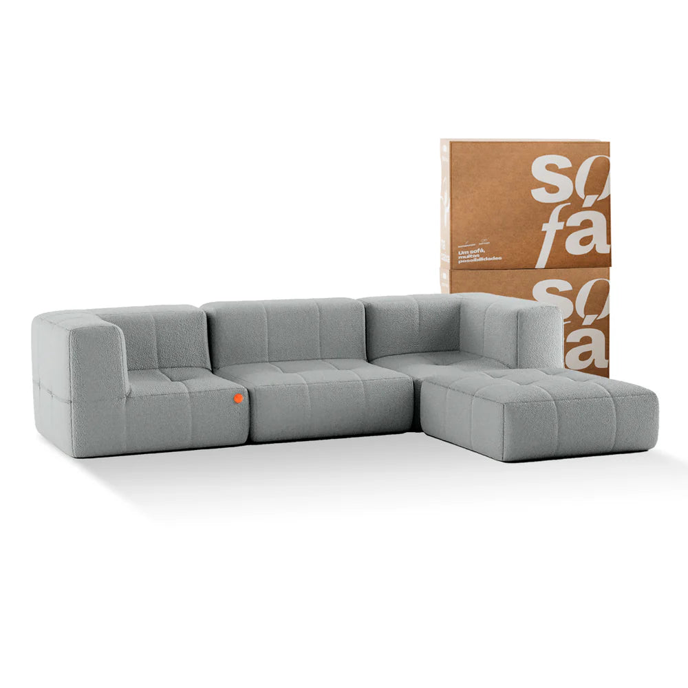 Sofá na Caixa modular 3-lugares em Bouclé 2 braço com Chaise - Cinza