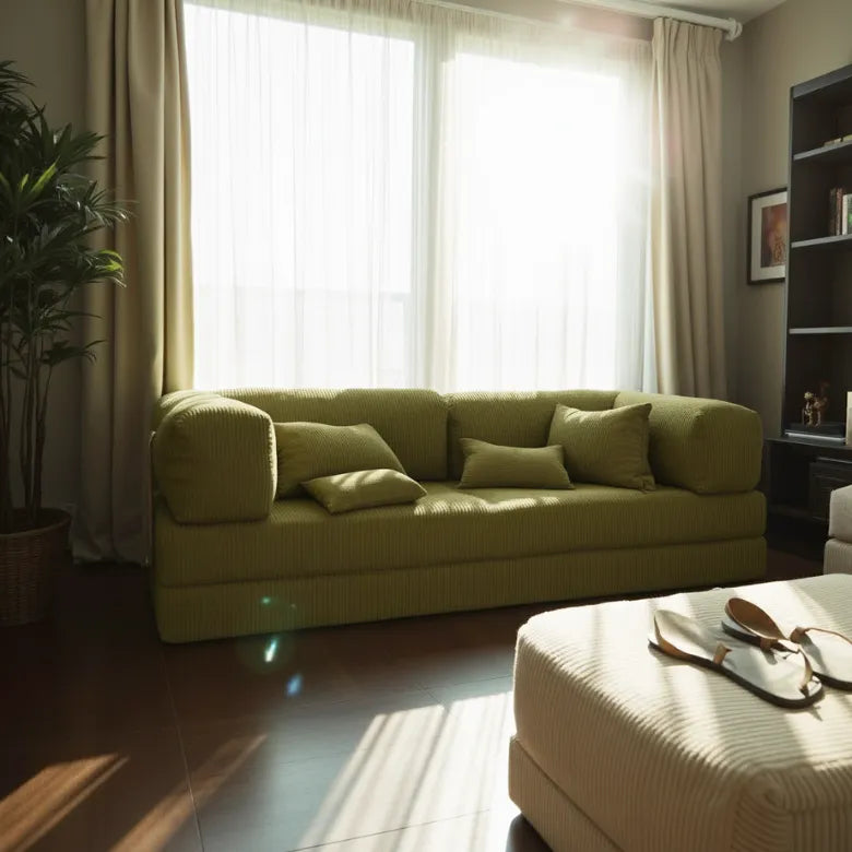 Sofá Cama Bloom Tecido Cotelê Verde - Sofá na Caixa