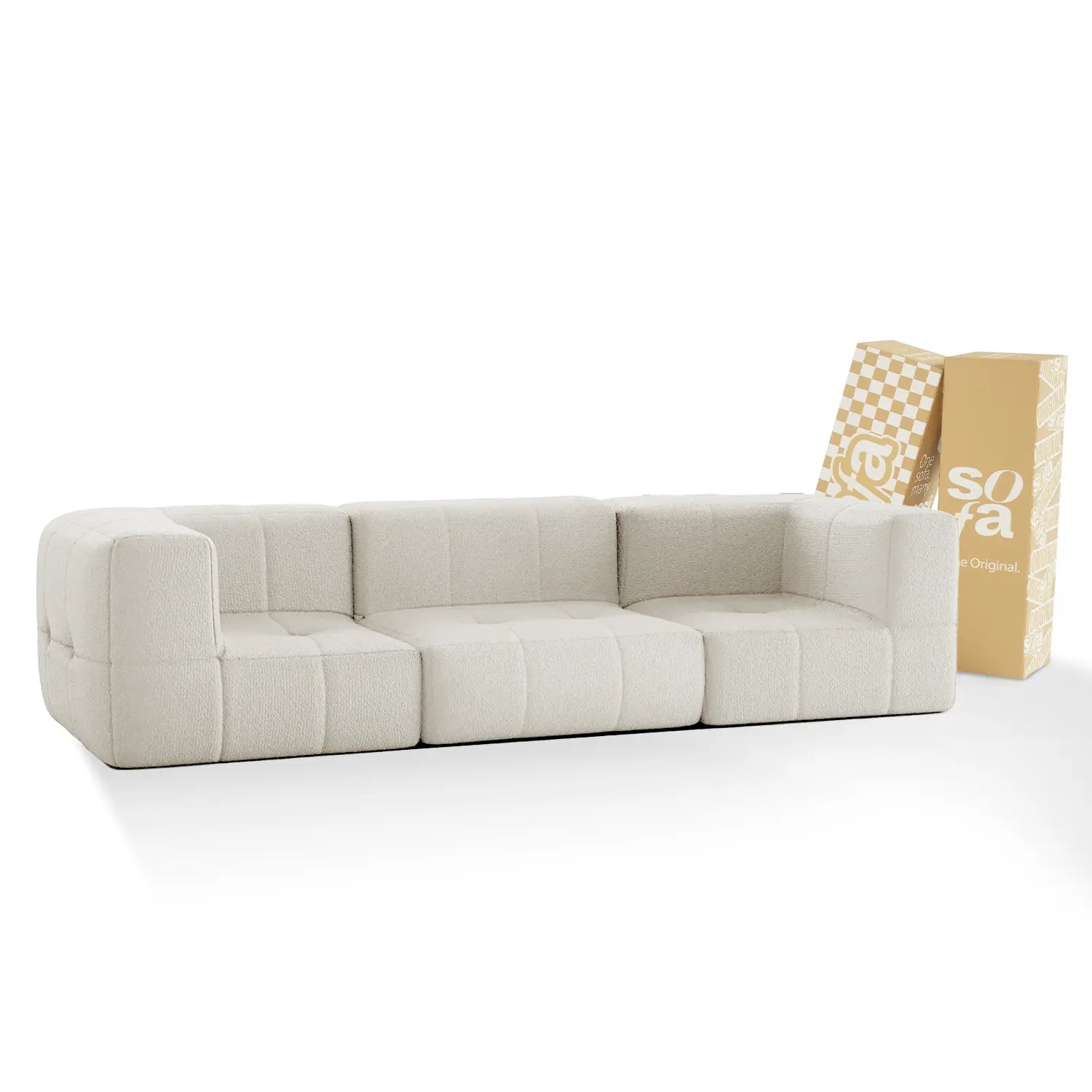 Sofá na Caixa modular 3 lugares 2 braços em Boucle - Linen