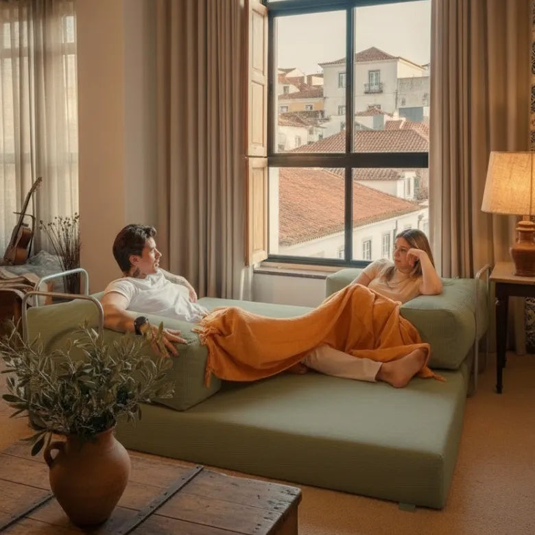 Sofá Cama Bloom Tecido Cotelê Verde - Sofá na Caixa