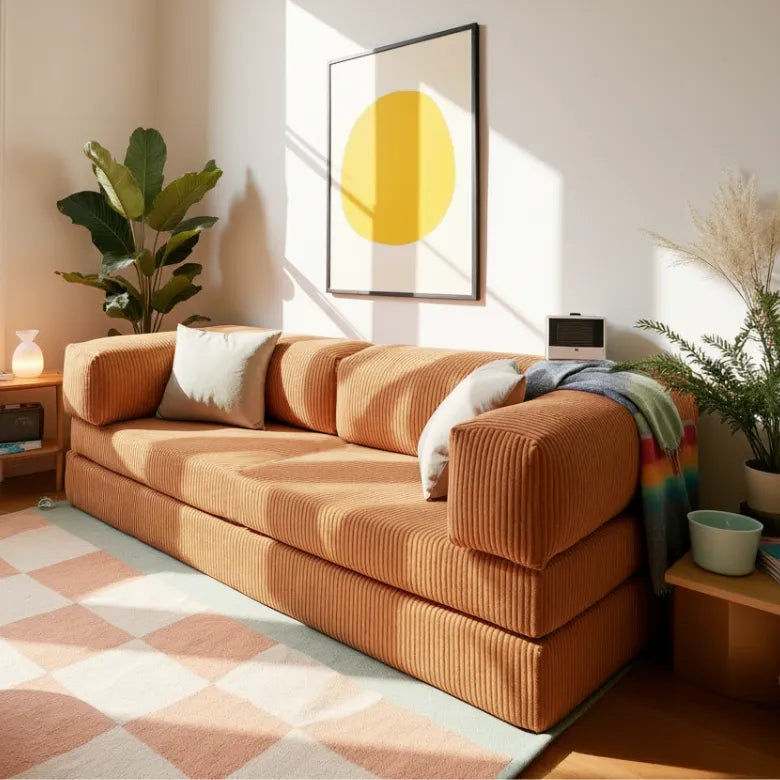 Sofá Cama Bloom Tecido Cotelê Terracota - Sofá na Caixa