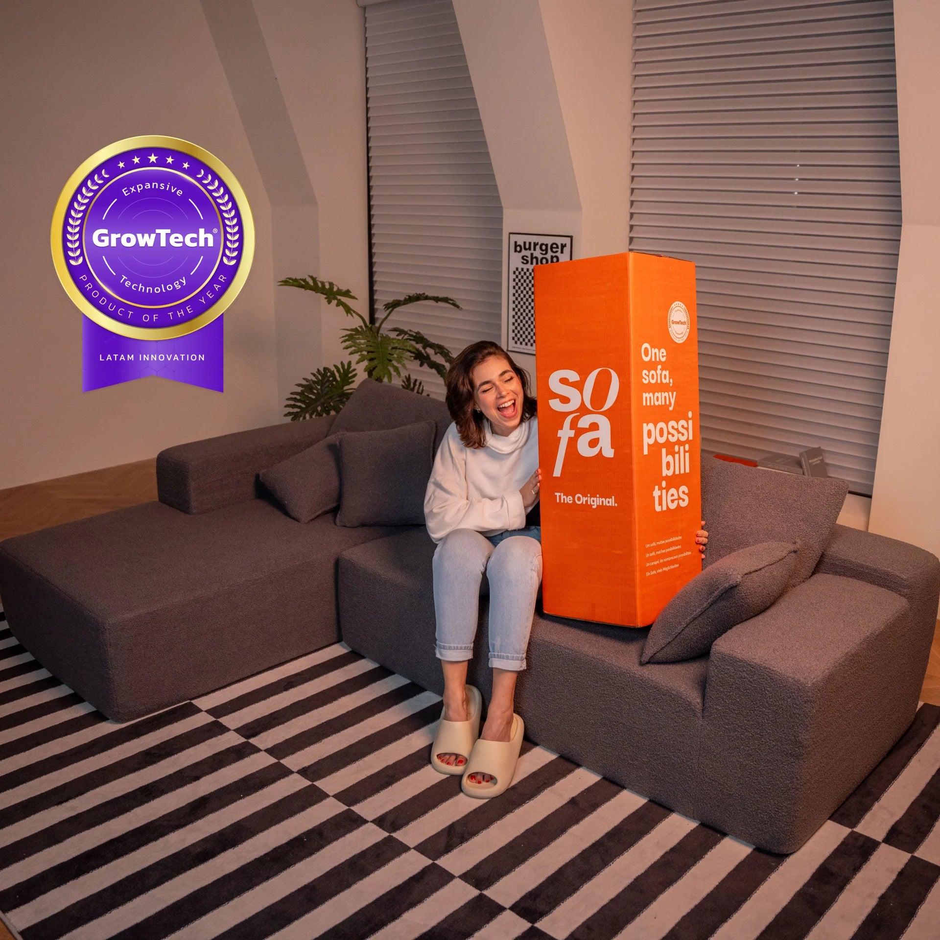 Sofá na Caixa Aran em Boucle - Cinza