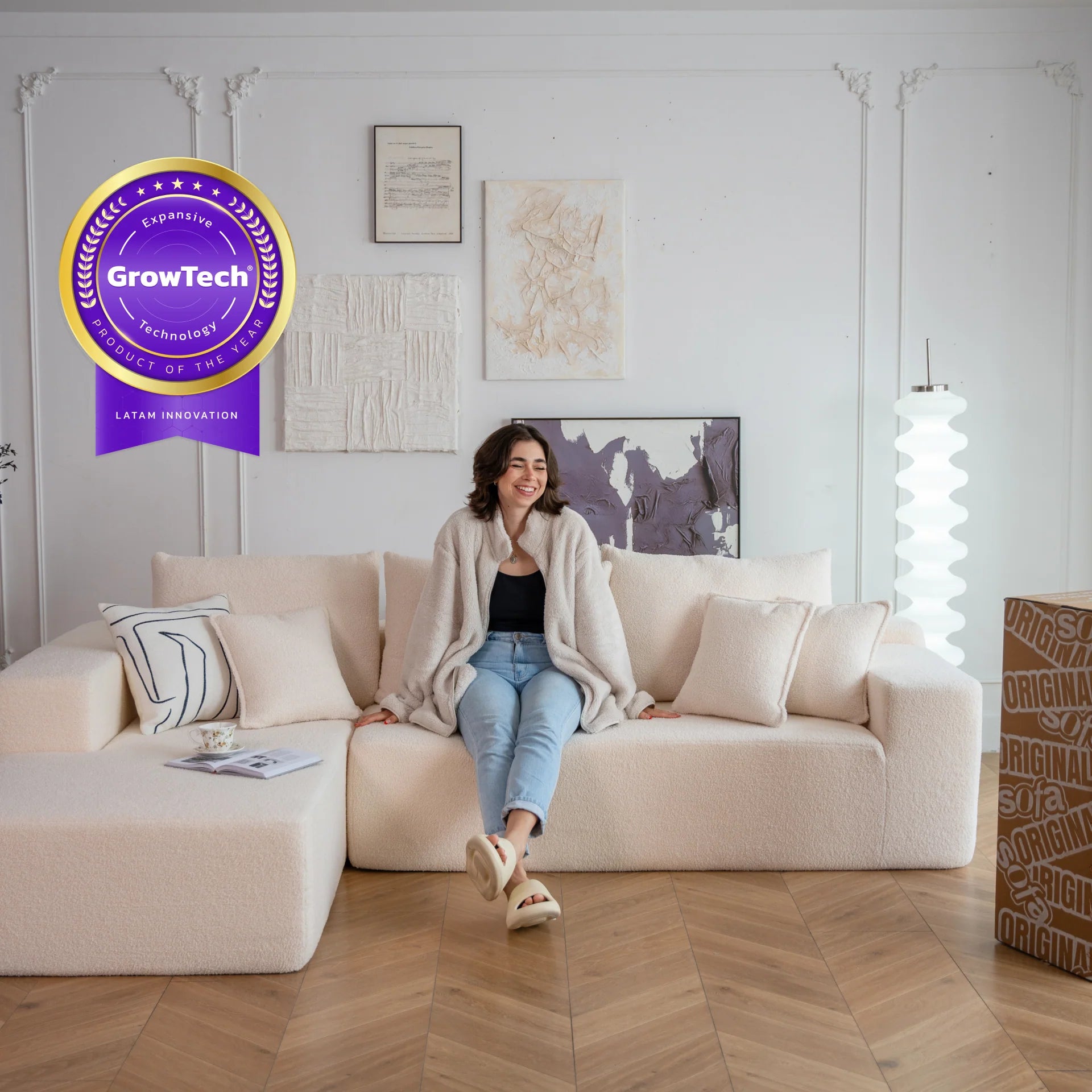 Sofá na Caixa Aran em Boucle - Linho