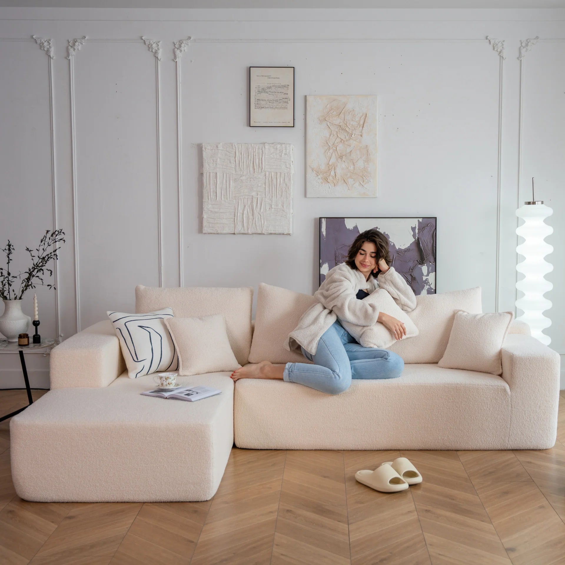 Sofá na Caixa Aran em Boucle - Linho