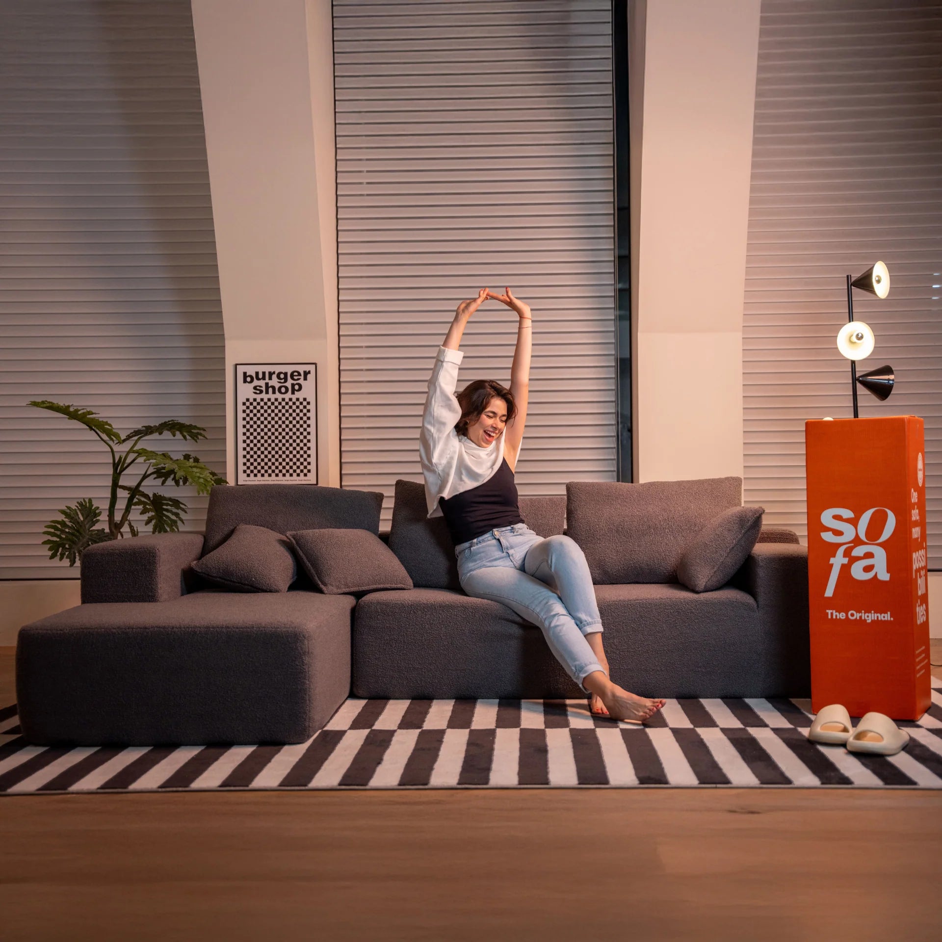 Sofá na Caixa Aran em Boucle - Cinza