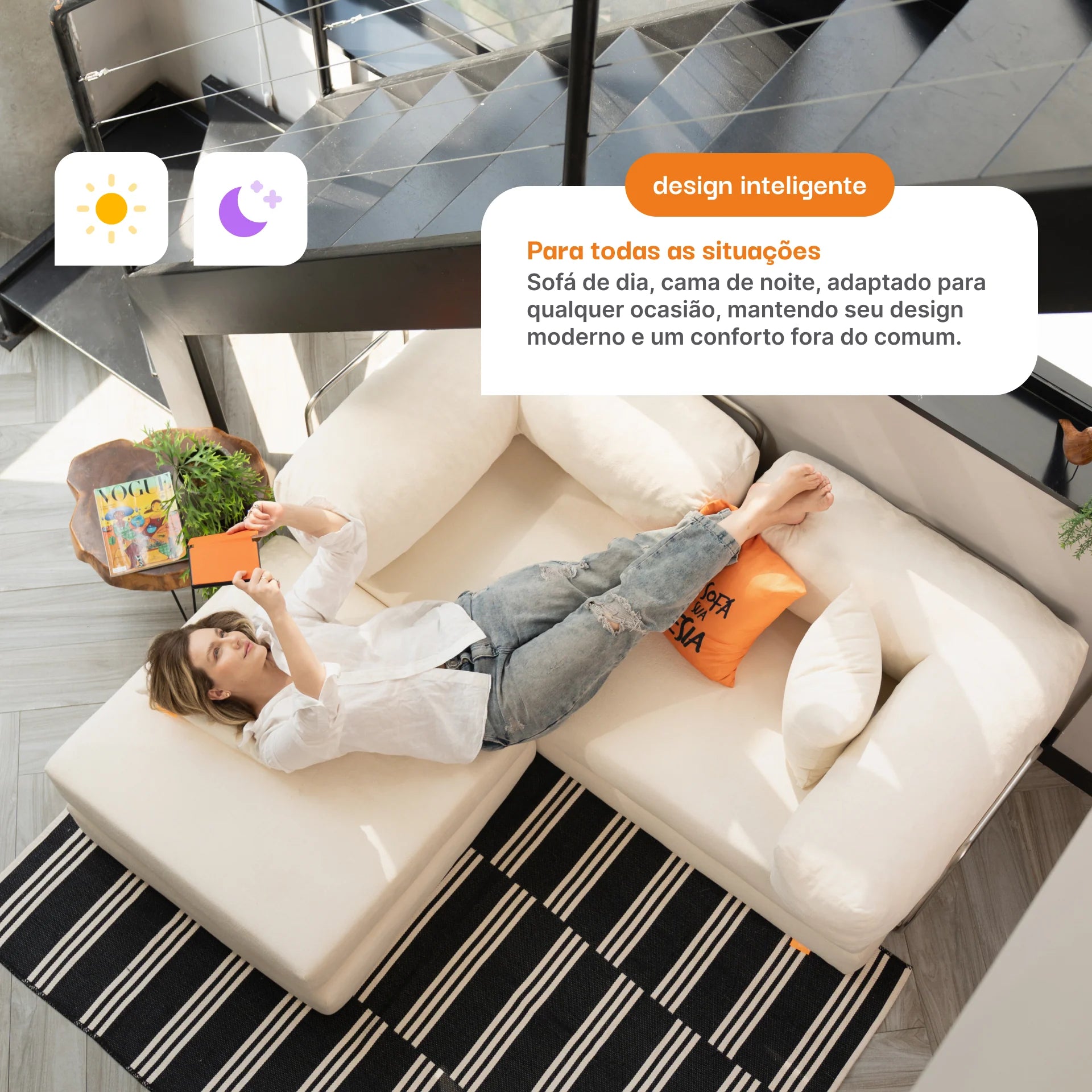 Sofá Cama Bloom Tecido Cotelê Terracota - Sofá na Caixa