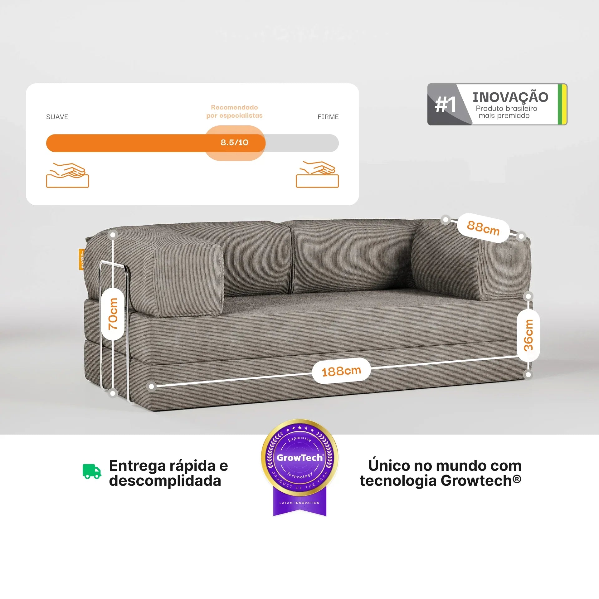 Sofá na Caixa Bloom Sofa Cama Corduroy - Cinza