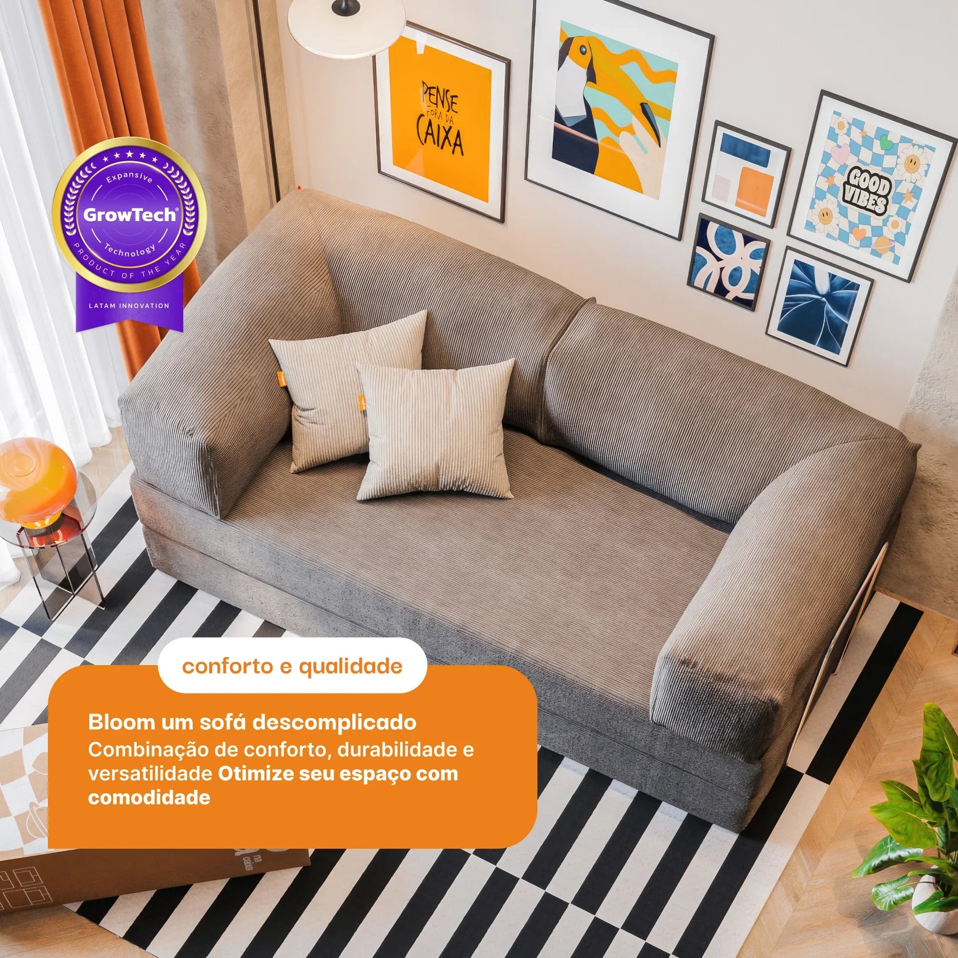 Sofá na Caixa Bloom Sofa Cama Corduroy - Cinza