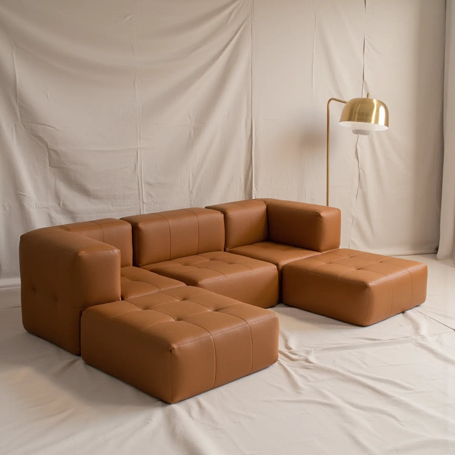 Sofá na Caixa modular 3 lugares Bouclé Terracota - Sem Braço com Chaise