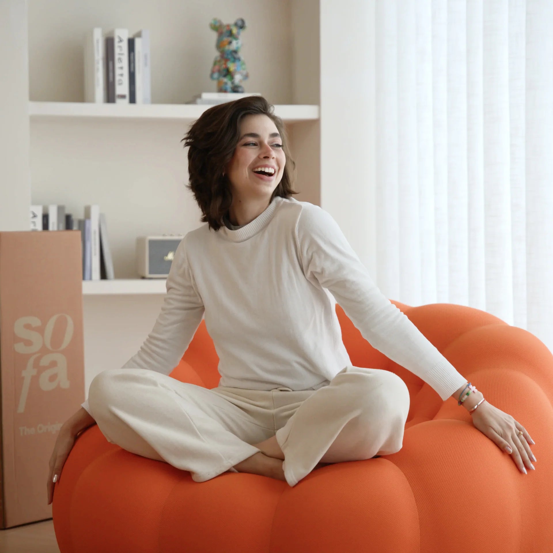 Sofá na Caixa cosmo 1 lugares em Boucle - Laranja