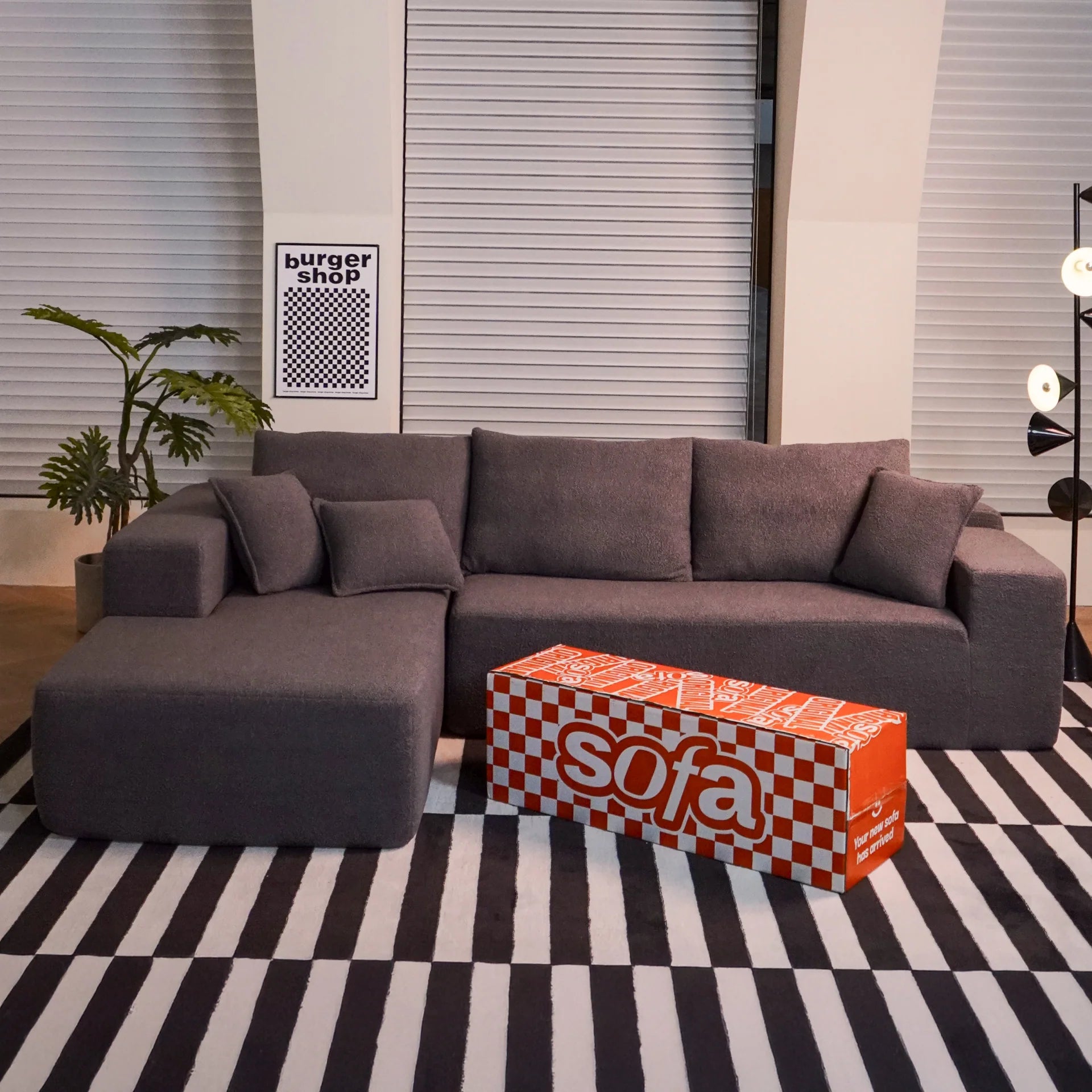 Sofá na Caixa Aran em Boucle - Cinza