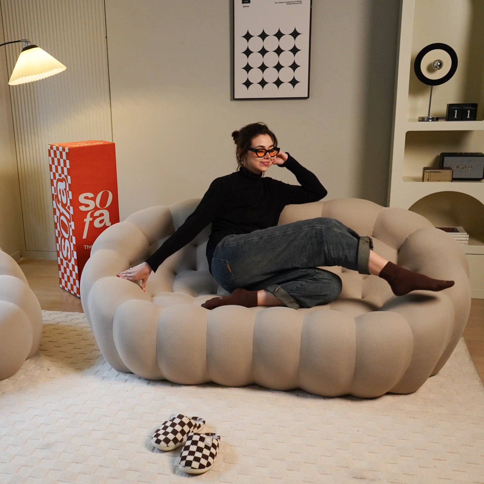 Sofá na Caixa cosmo 3 lugares em Boucle - Linho