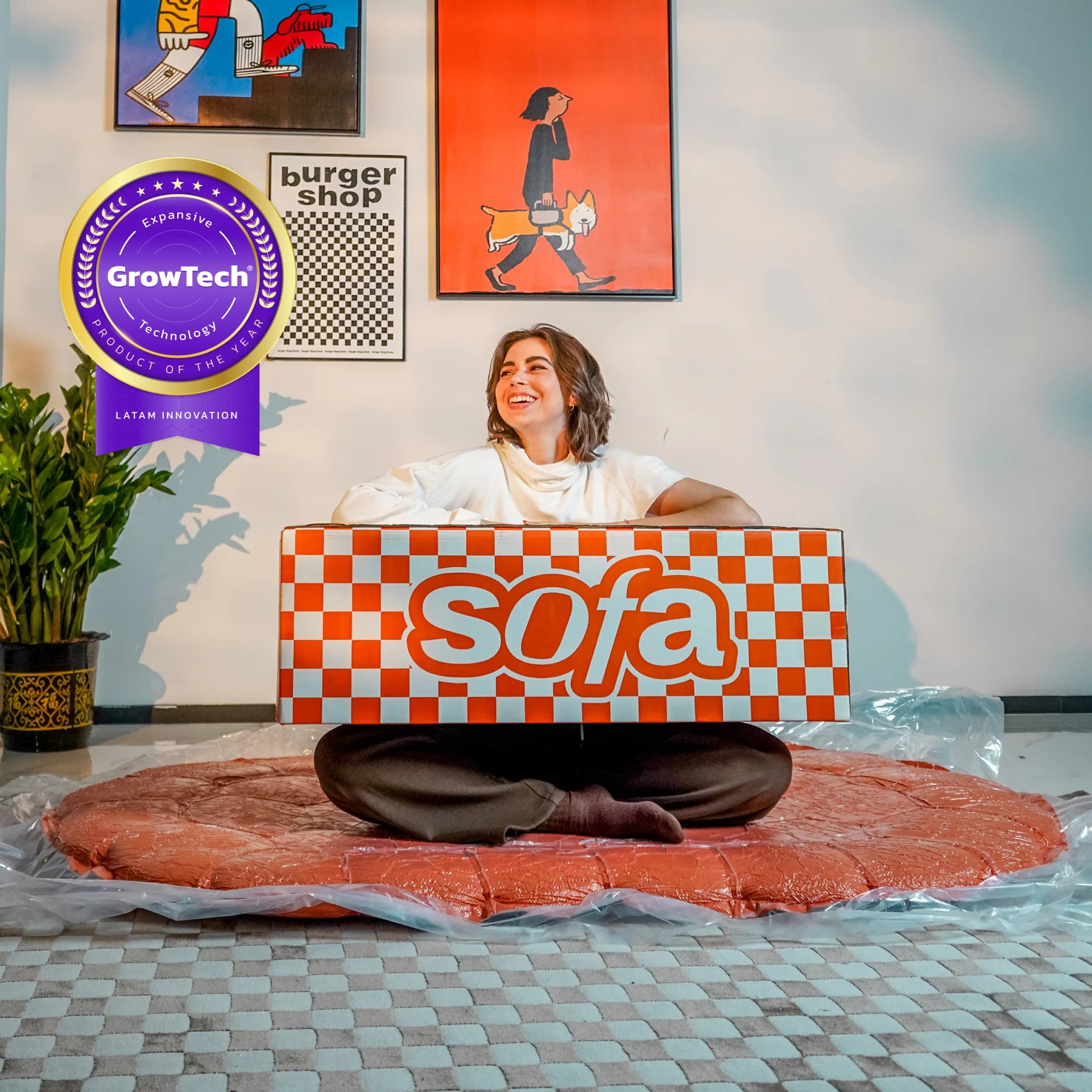 Sofá na Caixa cosmo 3 lugares em Boucle - Laranja