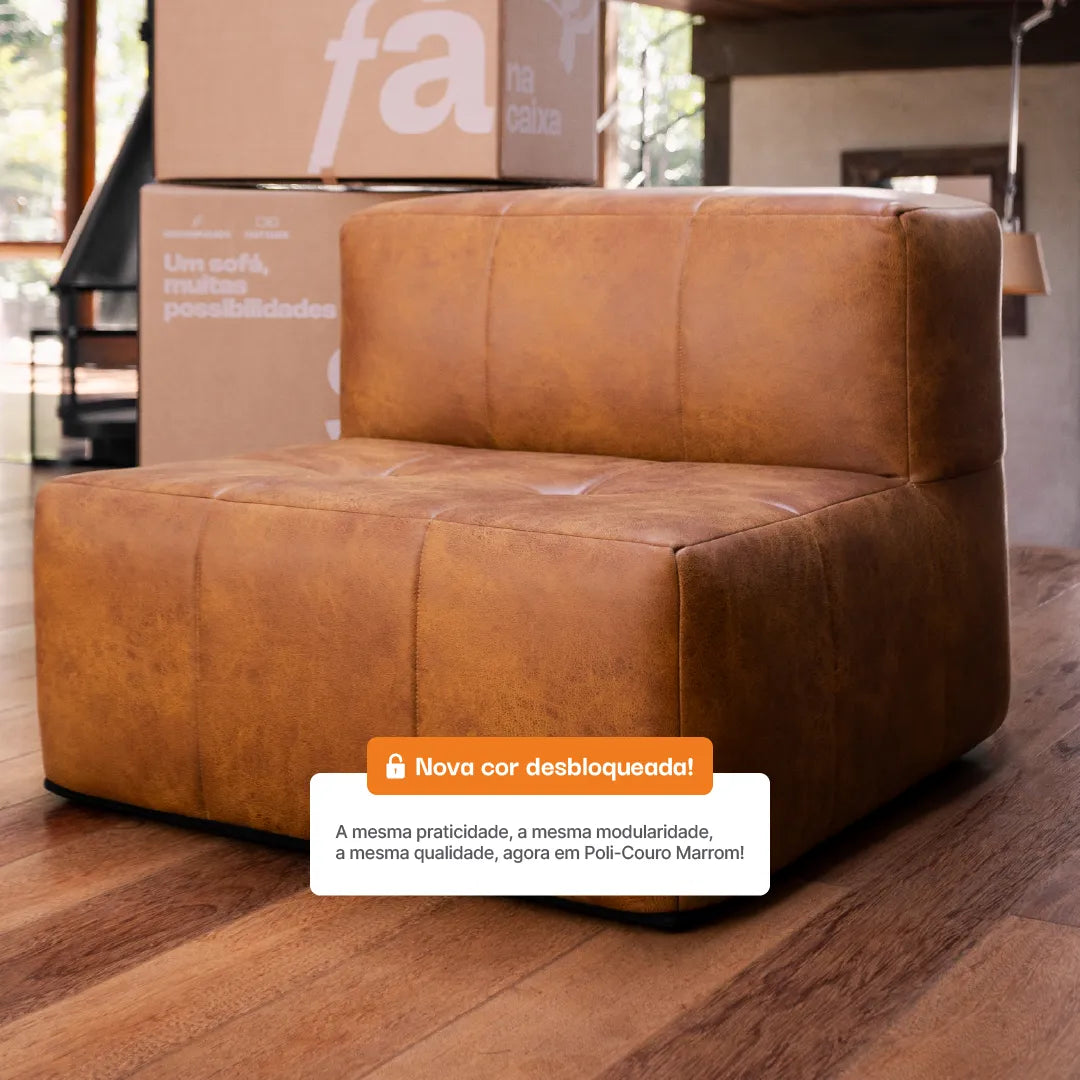 Sofá na Caixa modular 3 lugares Bouclé Terracota - Sem Braço com Chaise