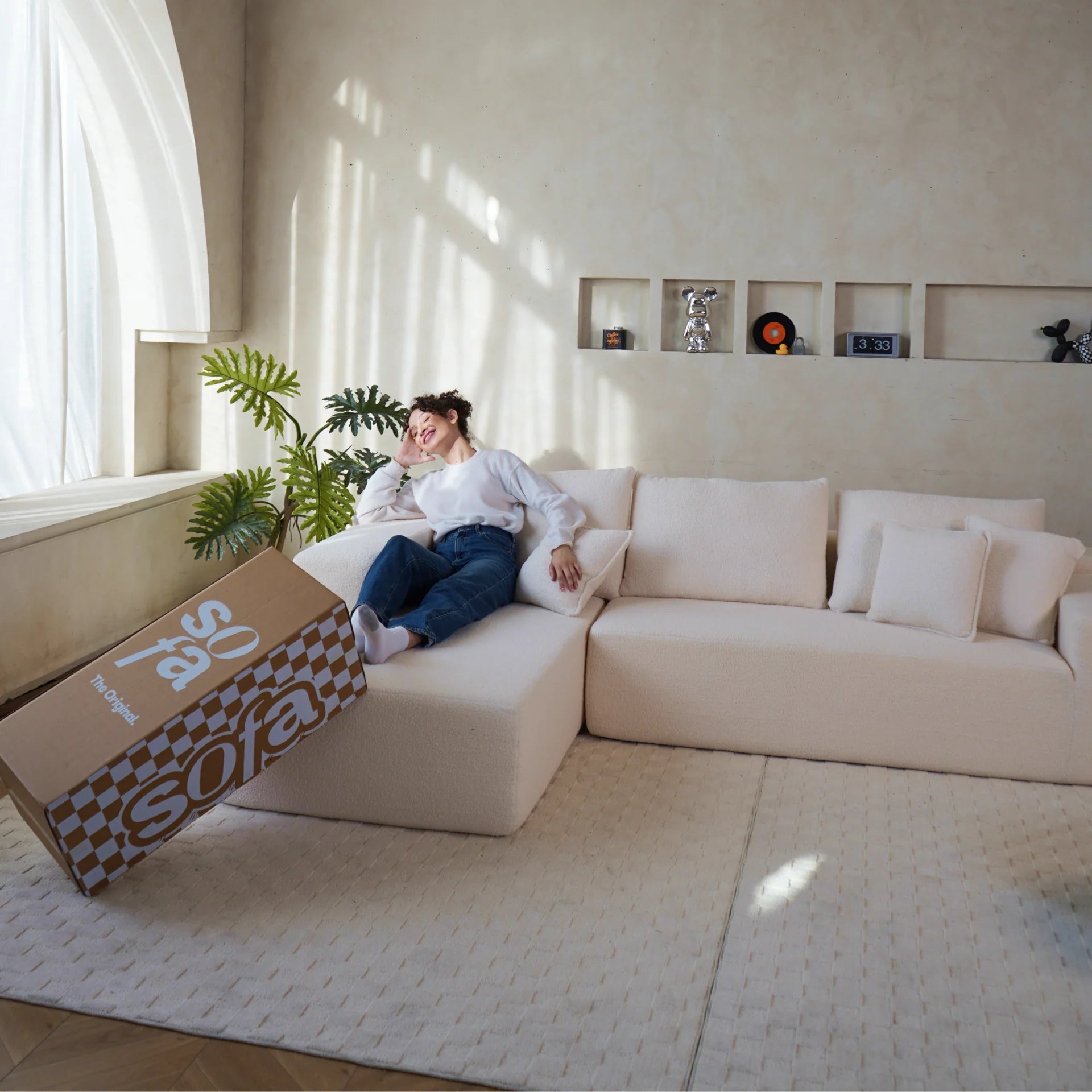 Sofá na Caixa Aran em Boucle - Linho