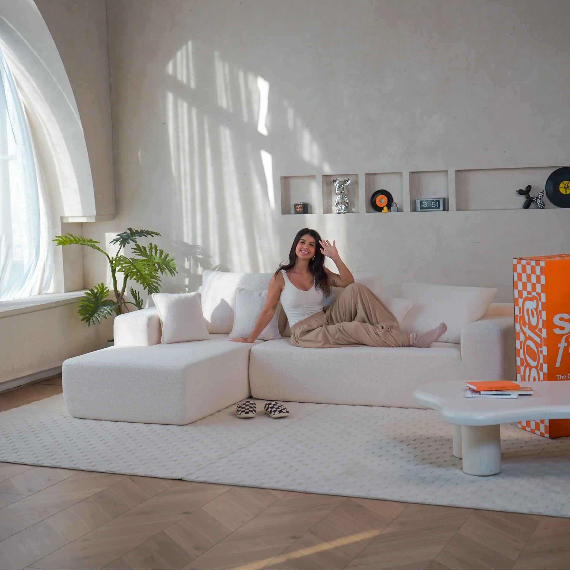 Sofá na Caixa Aran em Boucle - Linho