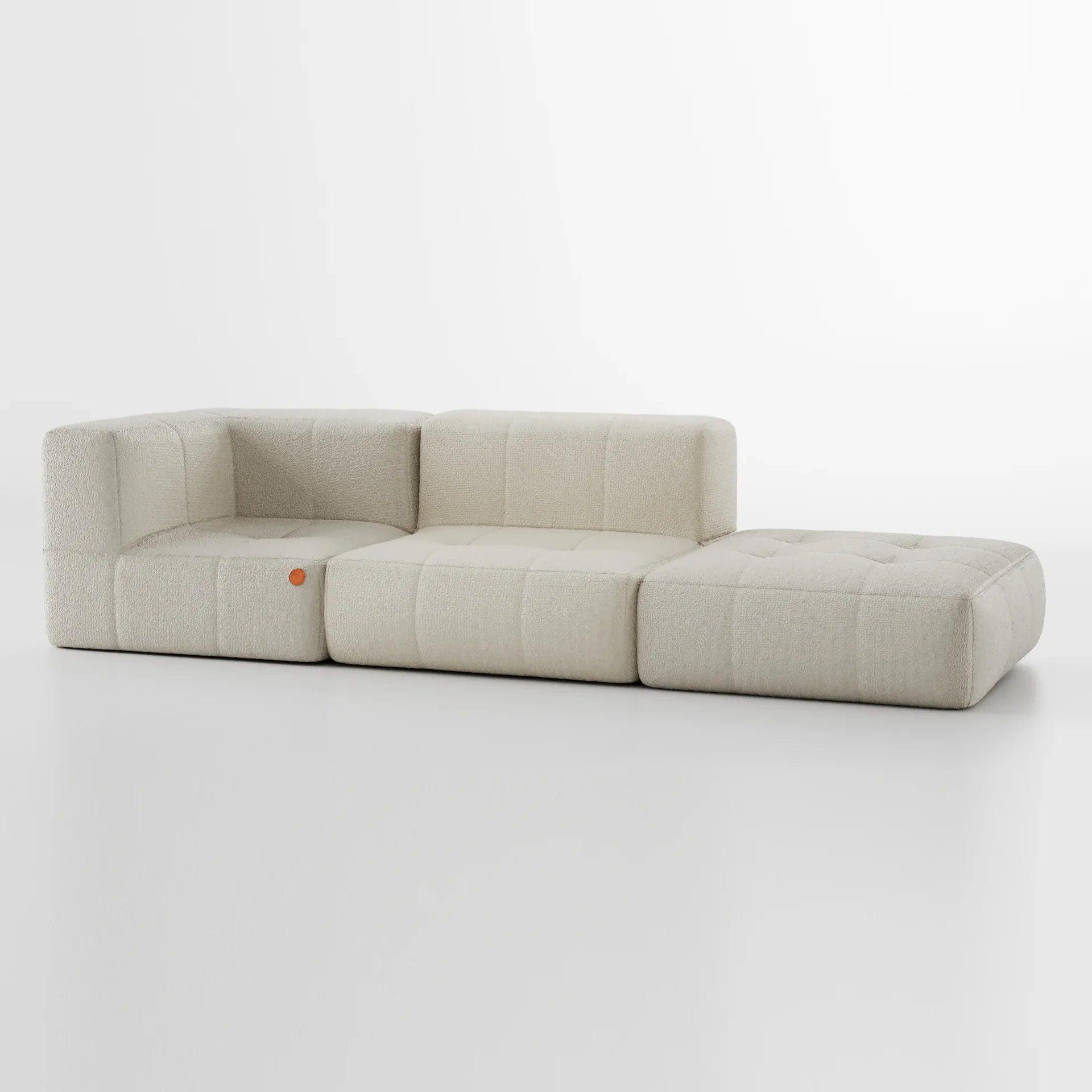 Sofá na Caixa modular 2-lugares em Bouclé 1 braço com Chaise - Linho