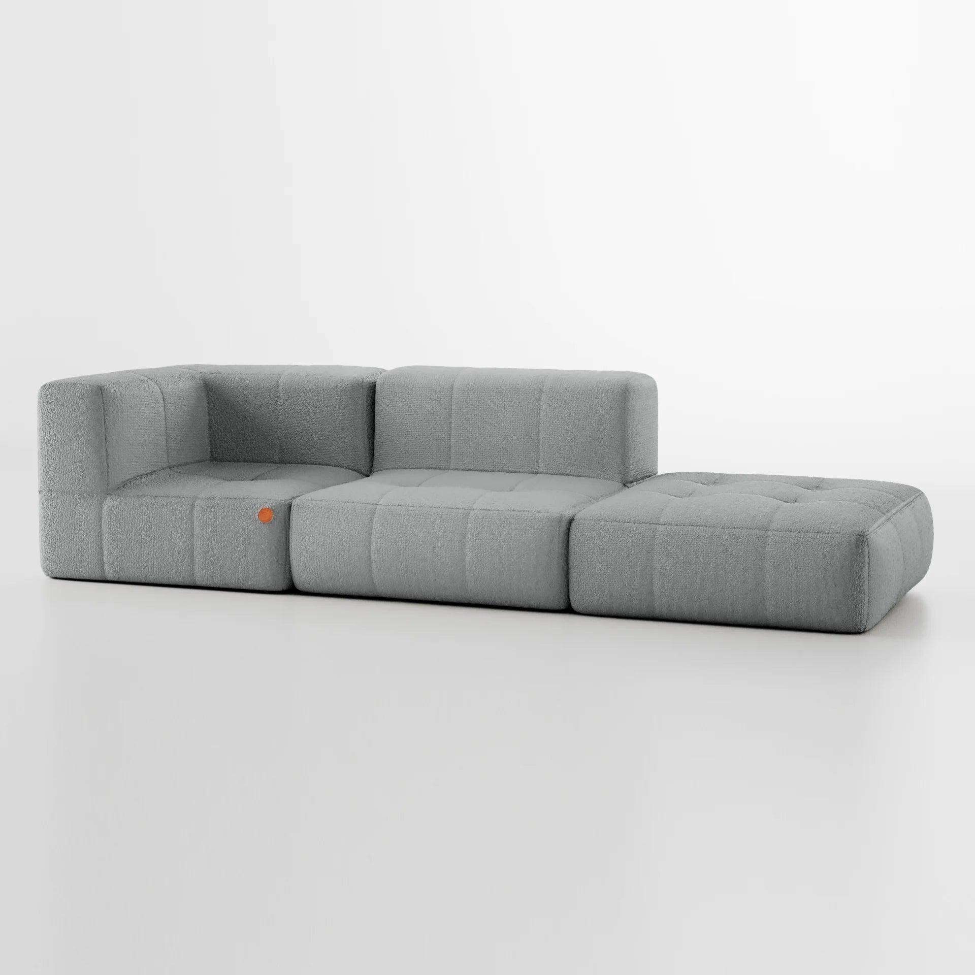 Sofá na Caixa modular 2-lugares em Bouclé 1 braço com Chaise - Cinza