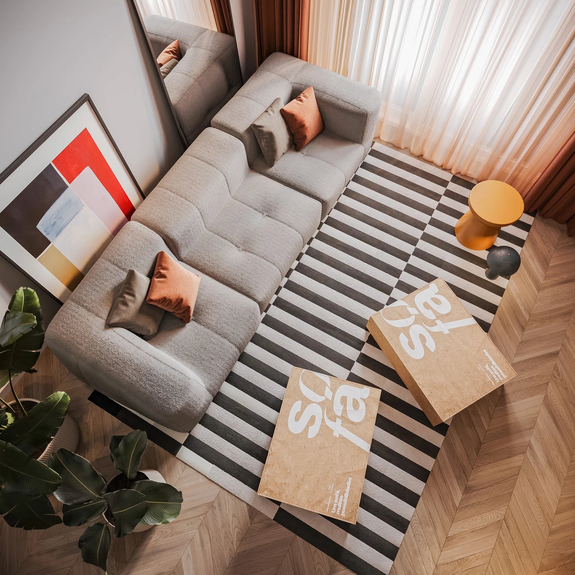 Sofá na Caixa modular 3 lugares 2 braços em Boucle - Cinza