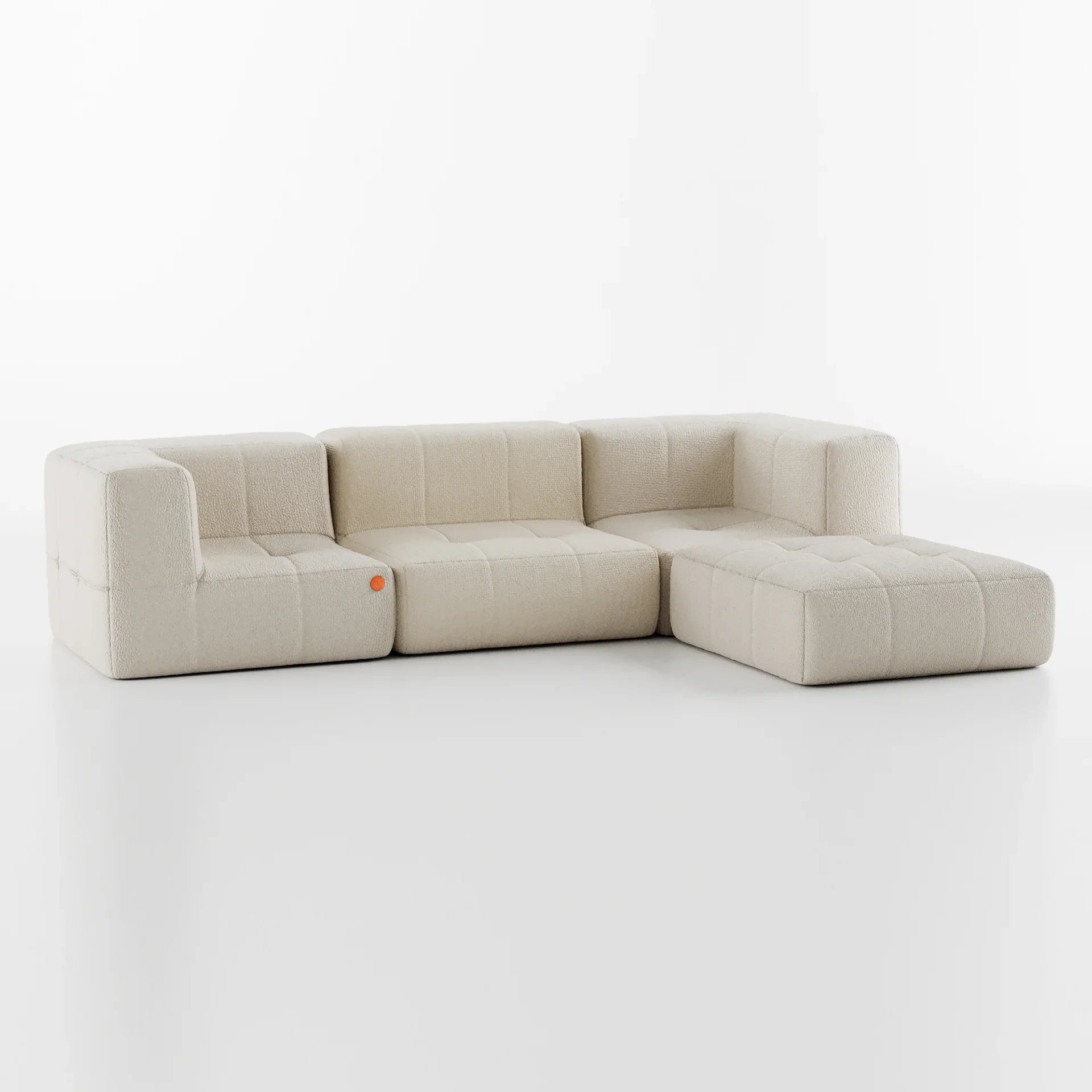 Sofá na Caixa modular 3-lugares em Bouclé 2 braço com Chaise - Linho