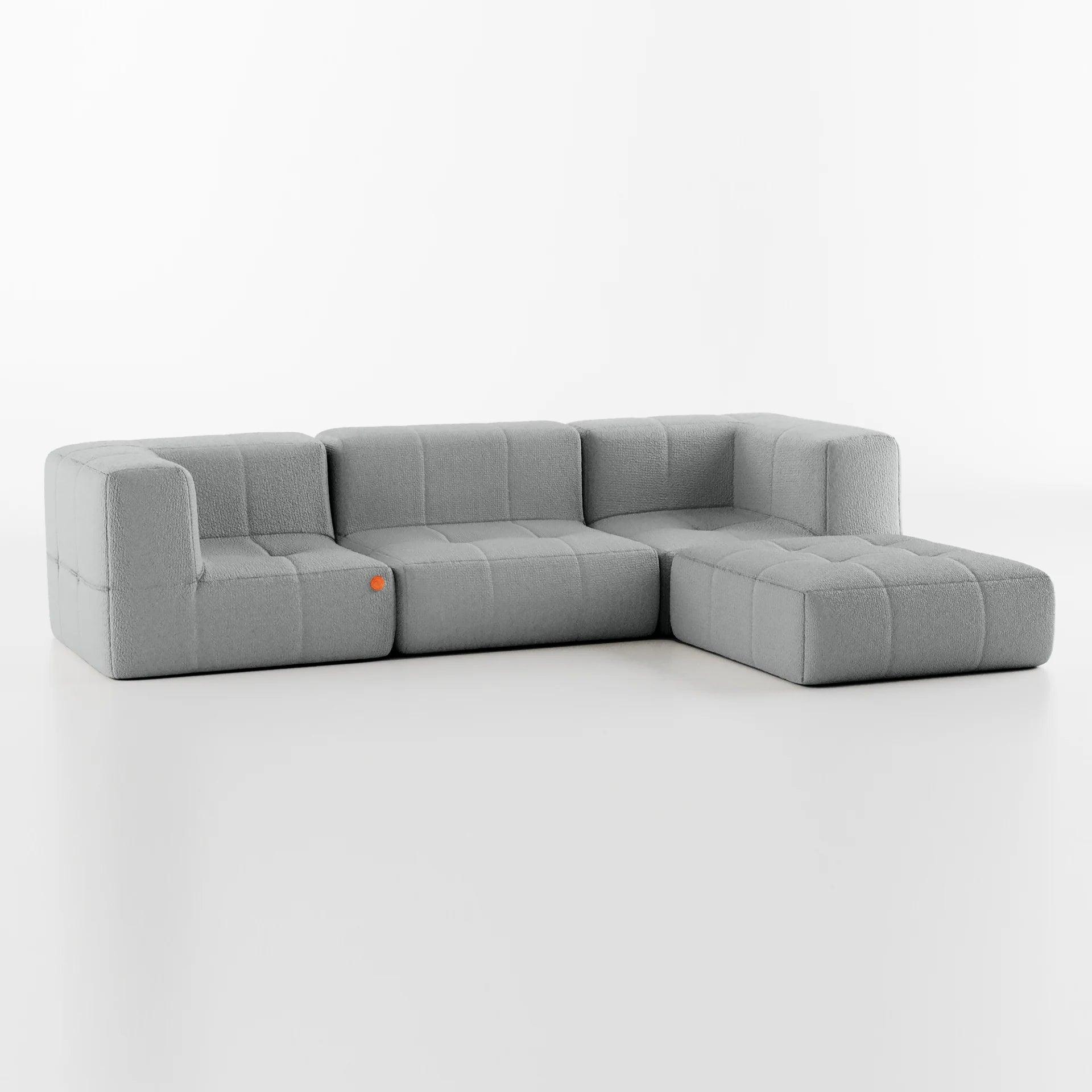 Sofá na Caixa modular 3-lugares em Bouclé 2 braço com Chaise - Cinza