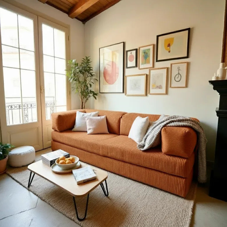 Sofá Cama Bloom Tecido Cotelê Terracota - Sofá na Caixa