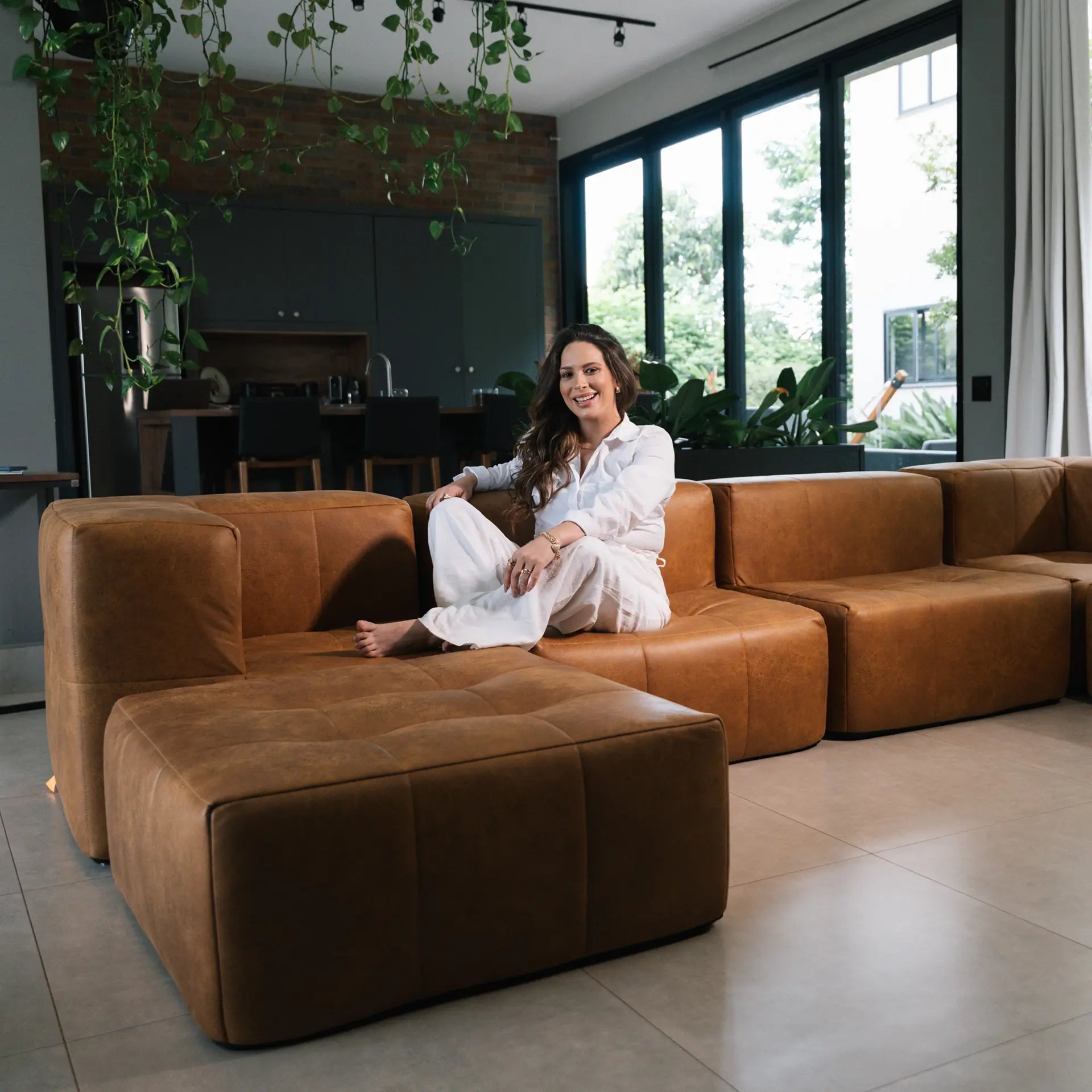 Sofá na Caixa modular 3 lugares Bouclé Terracota - Sem Braço com Chaise