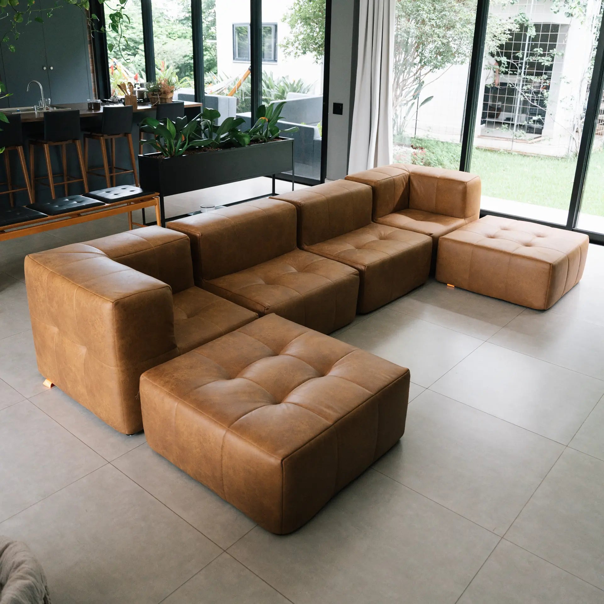 Sofá na Caixa modular 3 lugares Bouclé Terracota - Sem Braço com Chaise