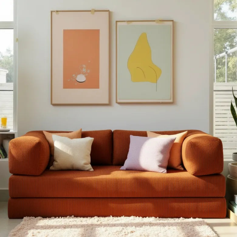 Sofá Cama Bloom Tecido Cotelê Terracota - Sofá na Caixa
