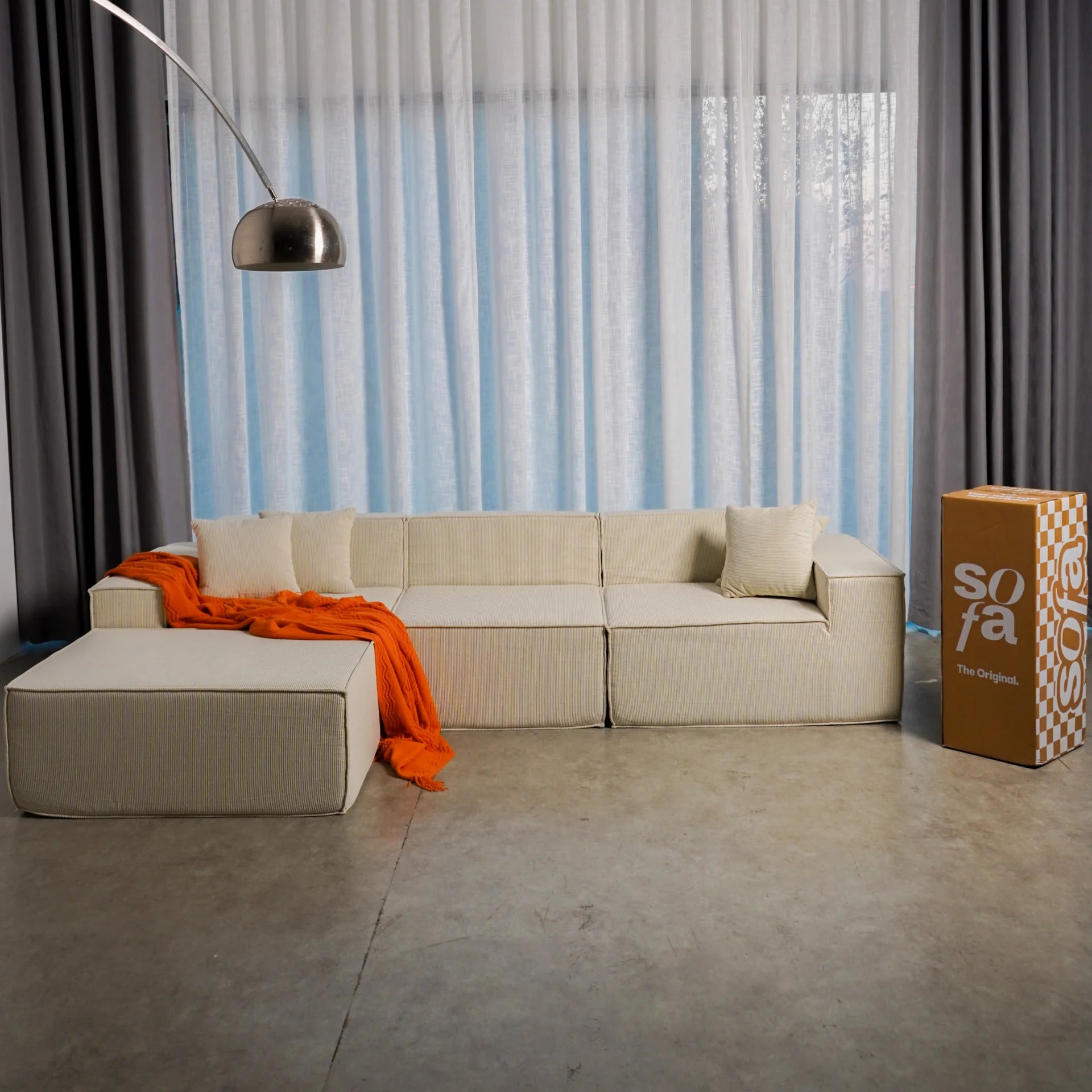 Sofá na Caixa Pelion 3 lugares + 1 chaises em Boucle - Linho