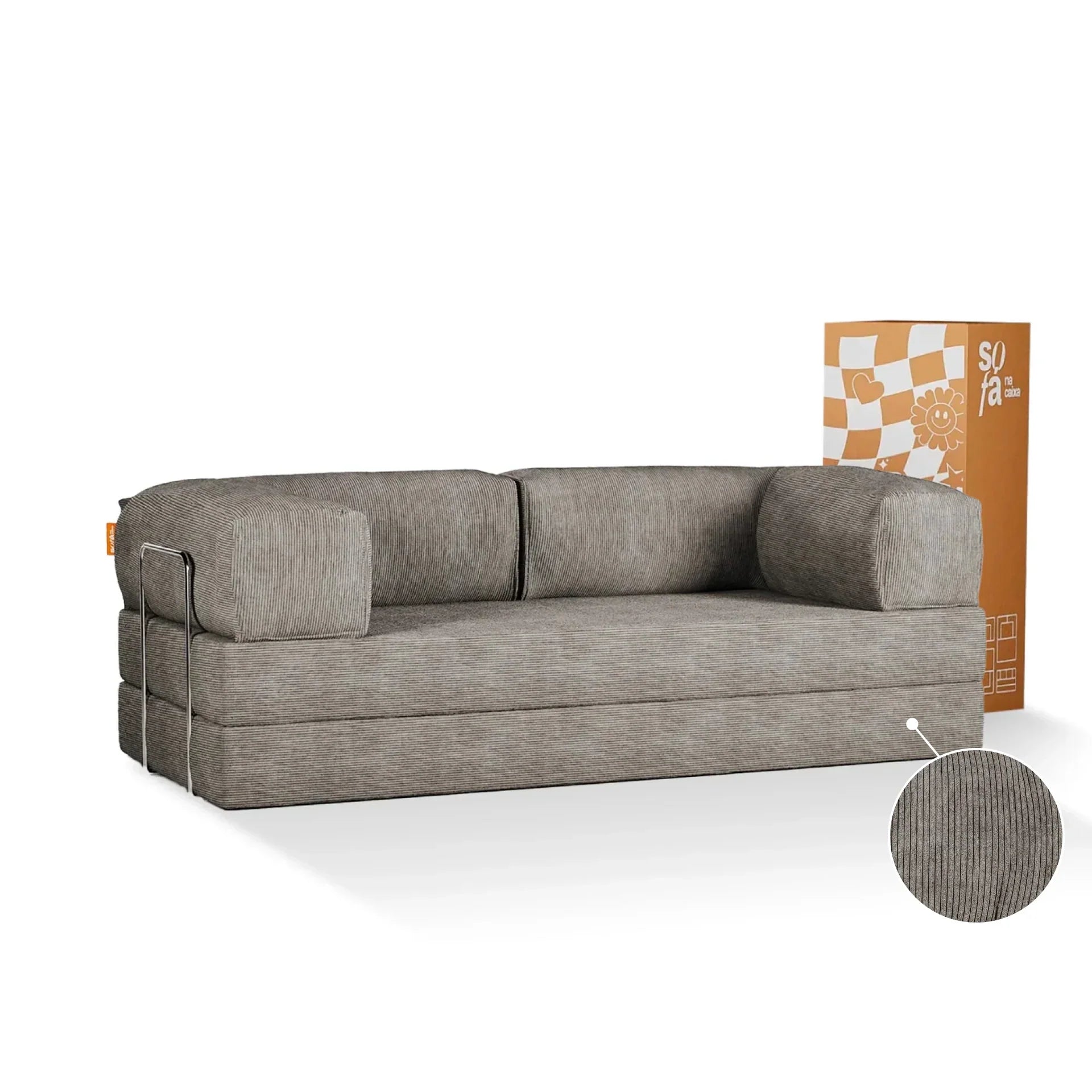 Sofá na Caixa Bloom Sofa Cama Corduroy - Cinza