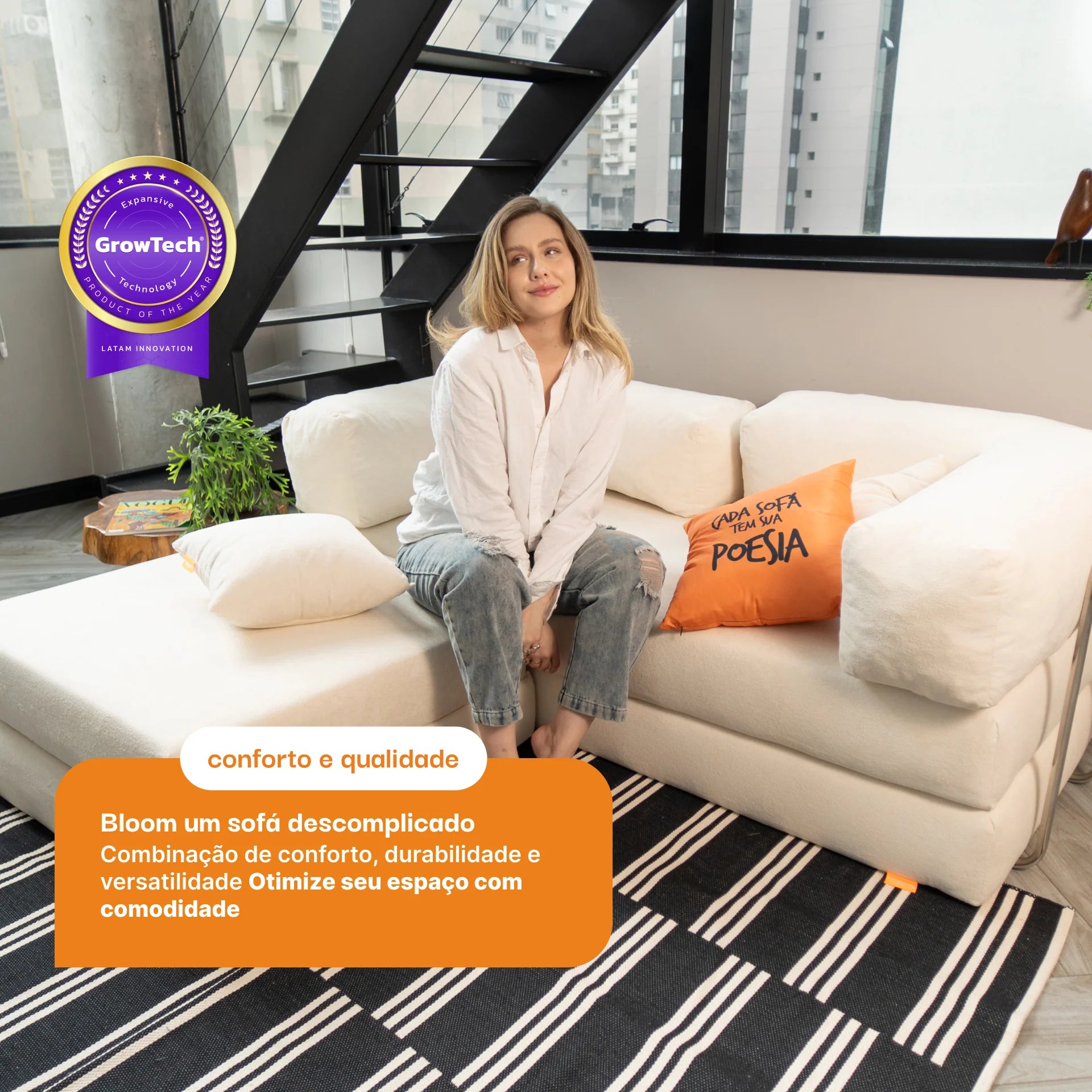 Sofá Cama Bloom Tecido Cotelê Terracota - Sofá na Caixa