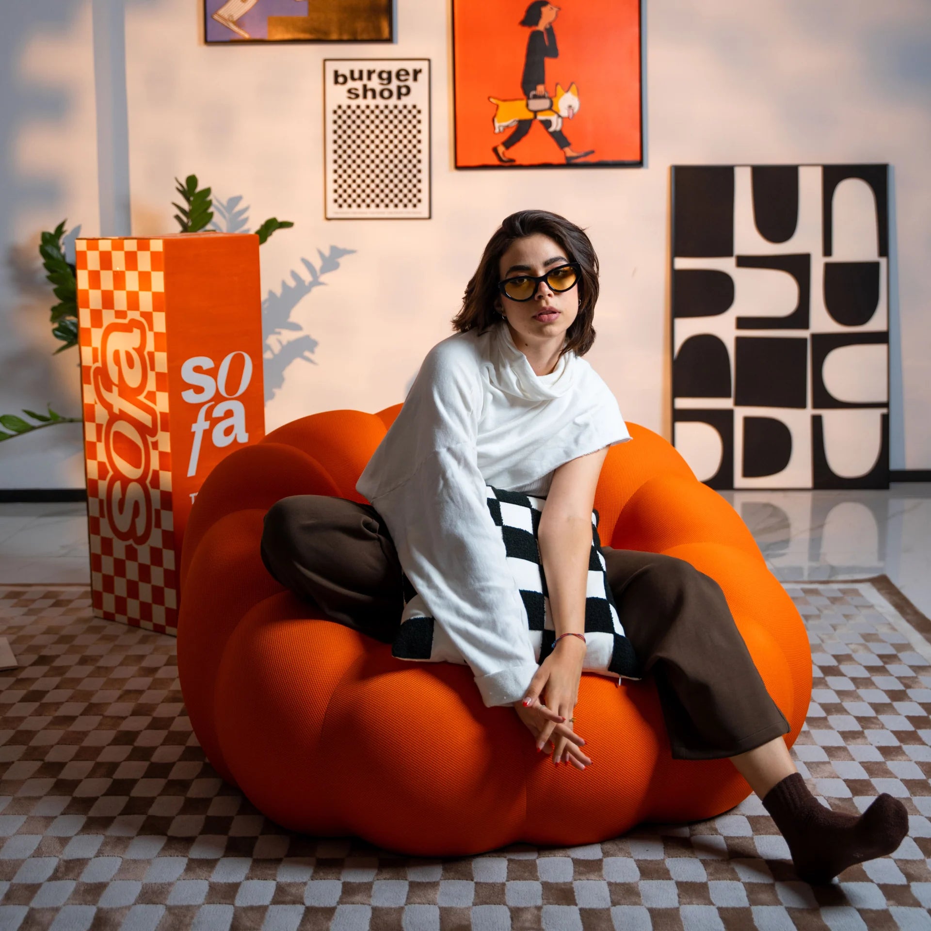 Sofá na Caixa cosmo 1 lugares em Boucle - Laranja