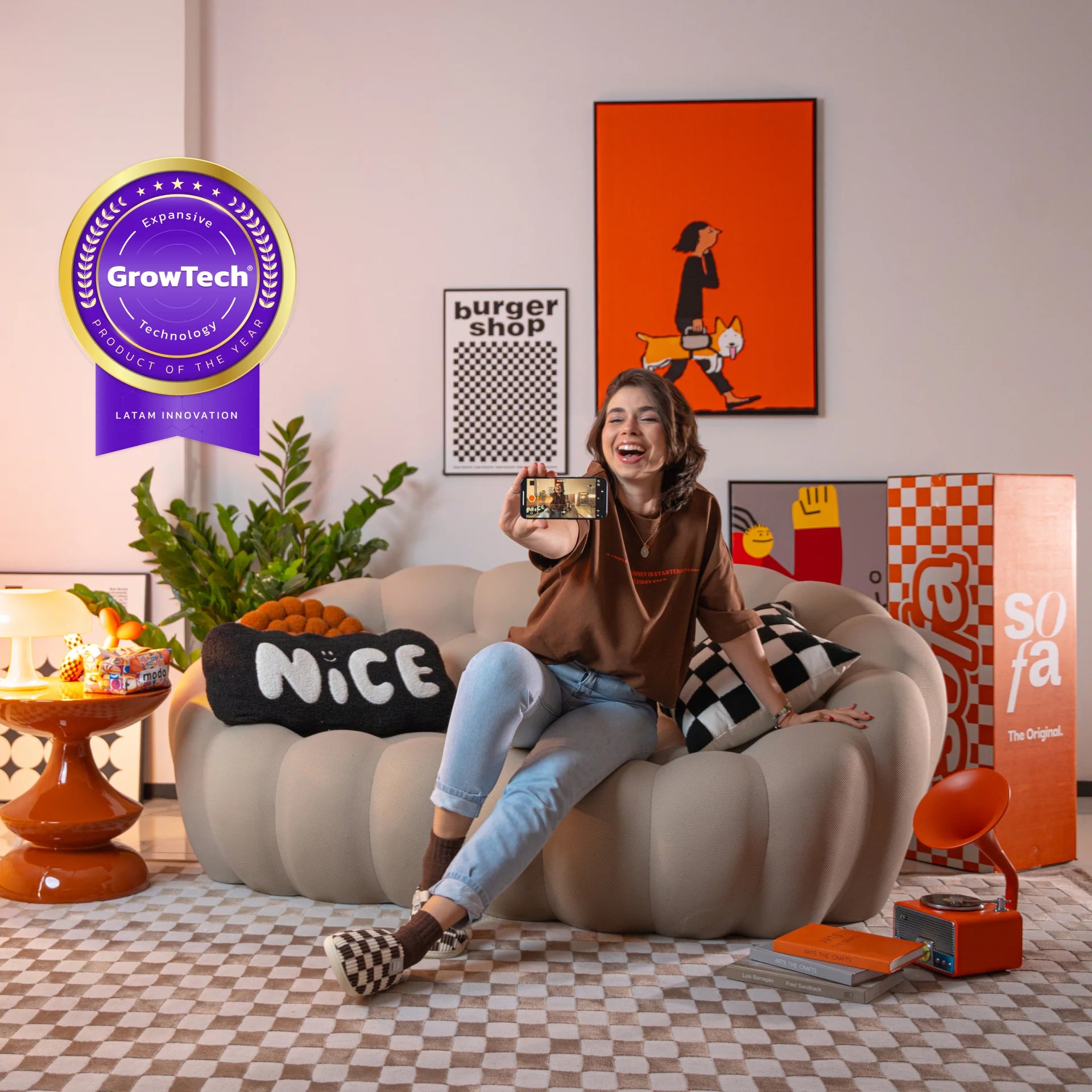 Sofá na Caixa cosmo 3 lugares em Boucle - Linho