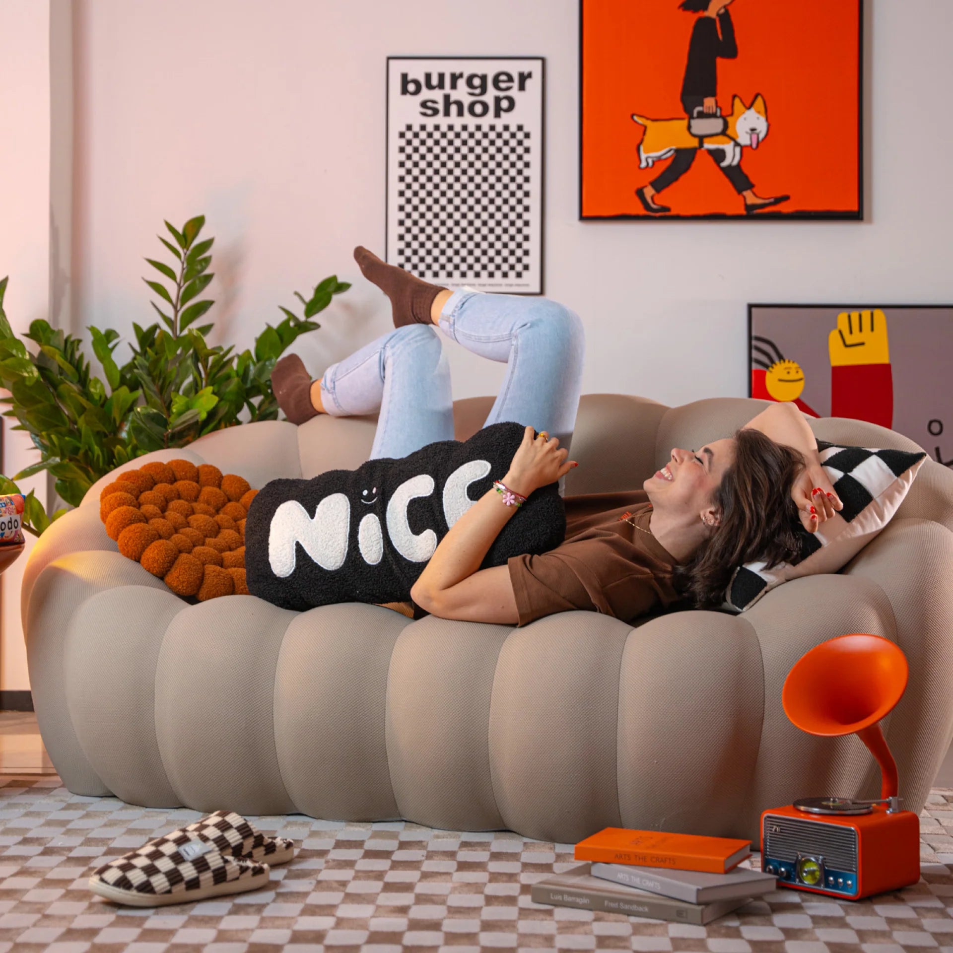 Sofá na Caixa cosmo 3 lugares em Boucle - Linho