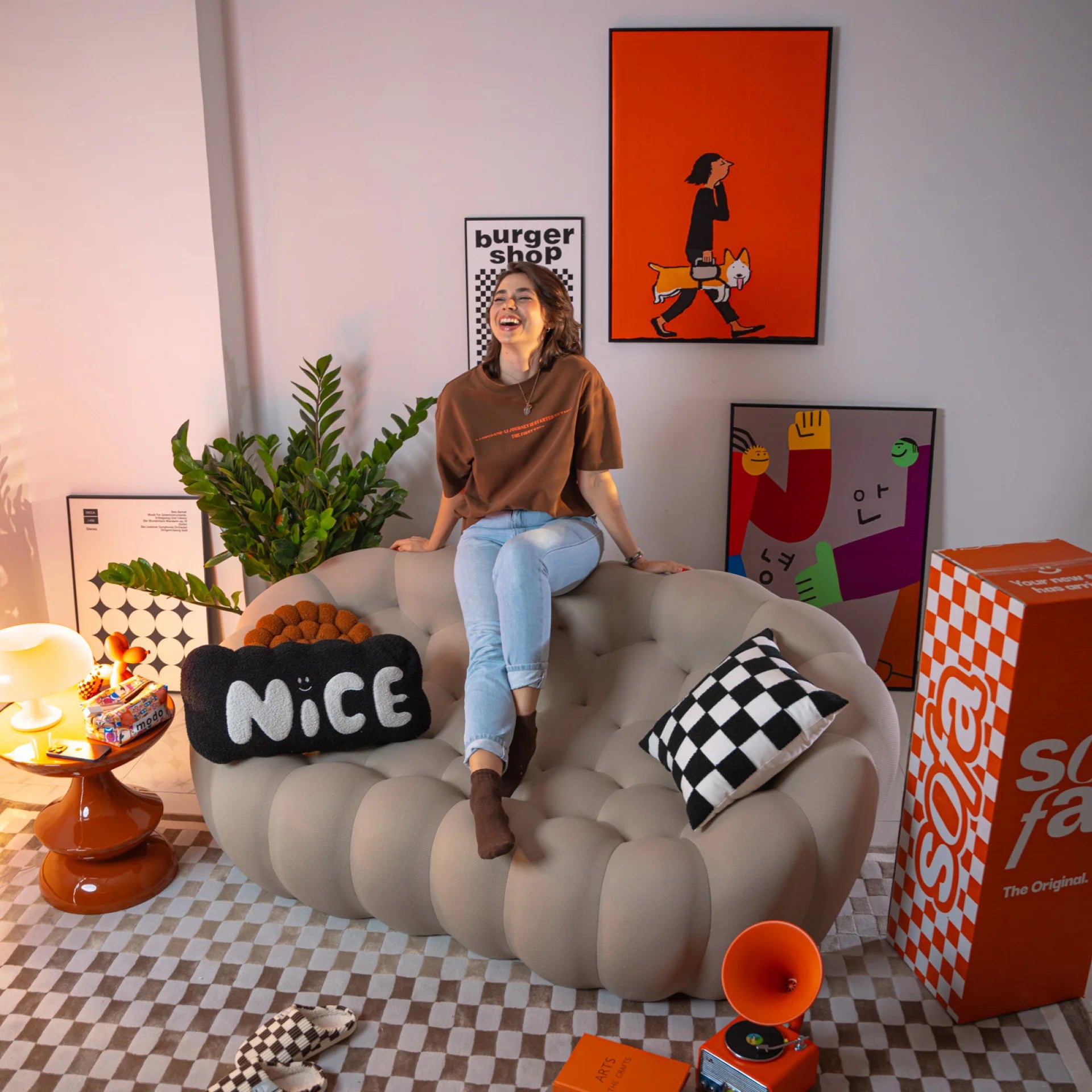 Sofá na Caixa cosmo 3 lugares em Boucle - Linho