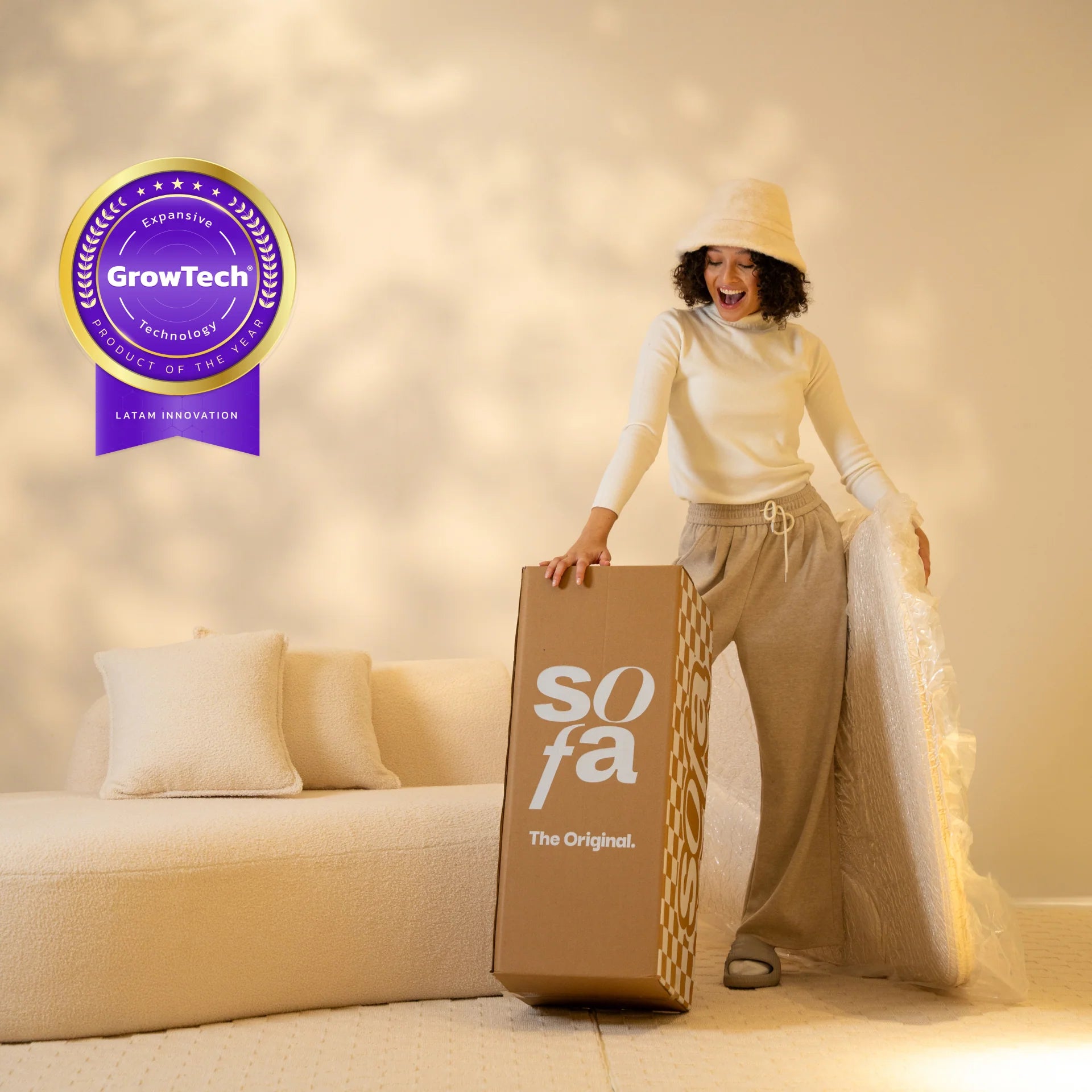 Sofá na Caixa Avalon em Boucle - Linho