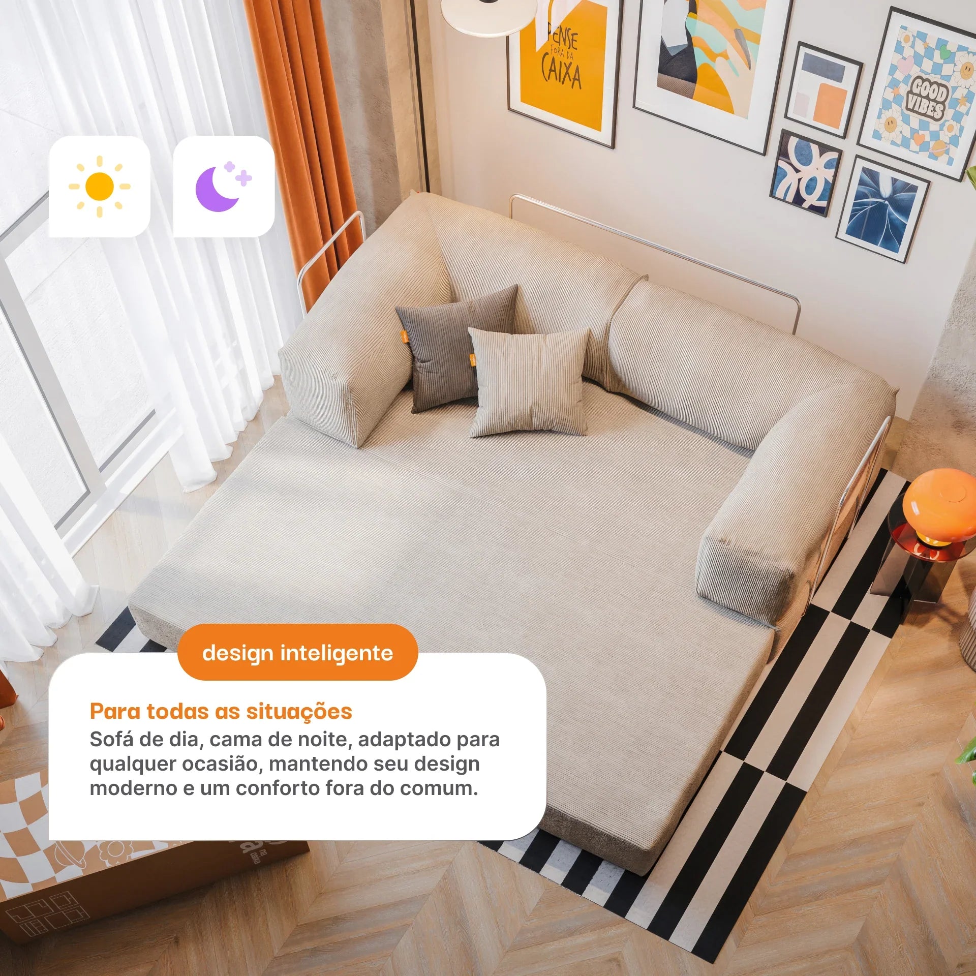 Sofá na Caixa Bloom Sofa Cama Corduroy - Linho