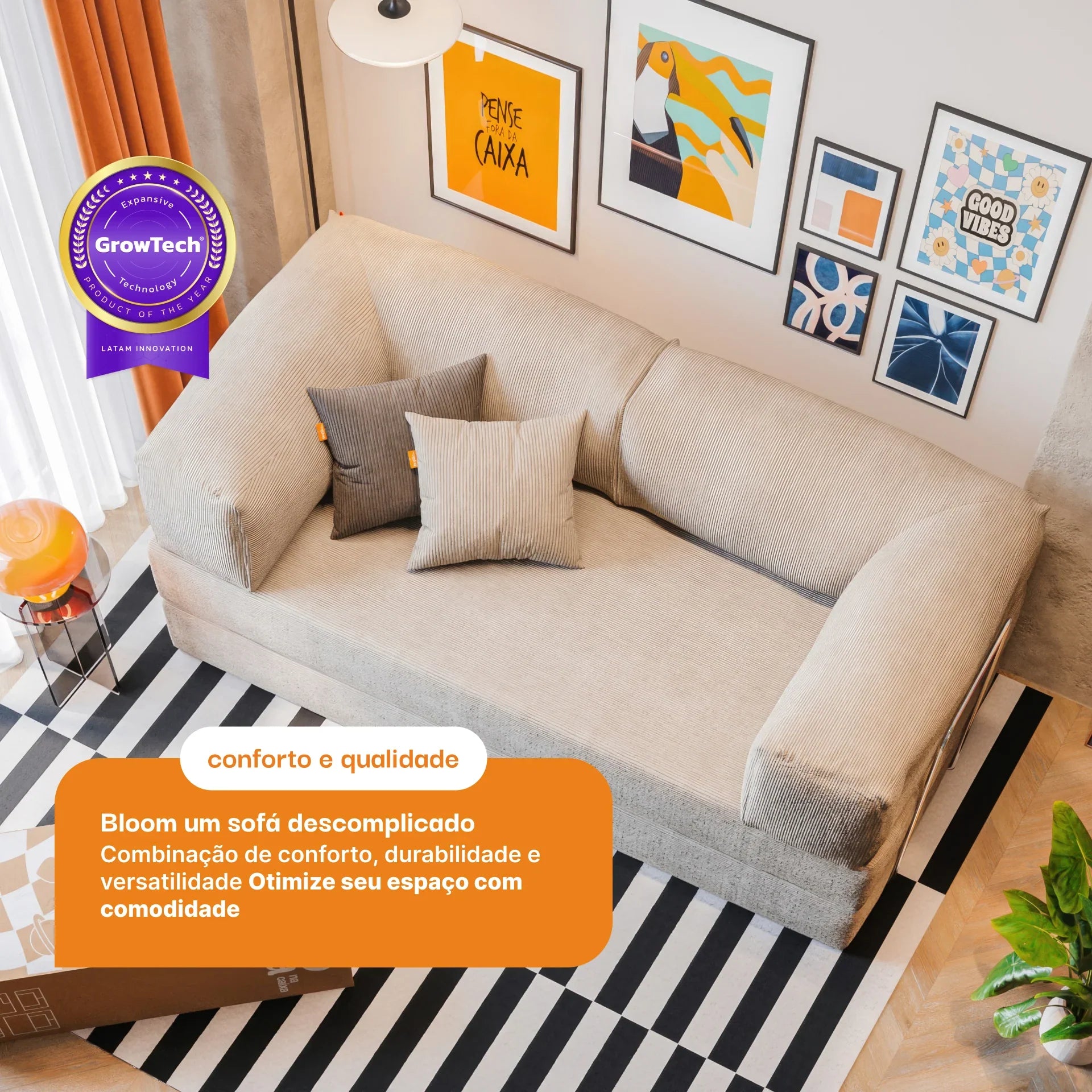 Sofá na Caixa Bloom Sofa Cama Corduroy - Linho