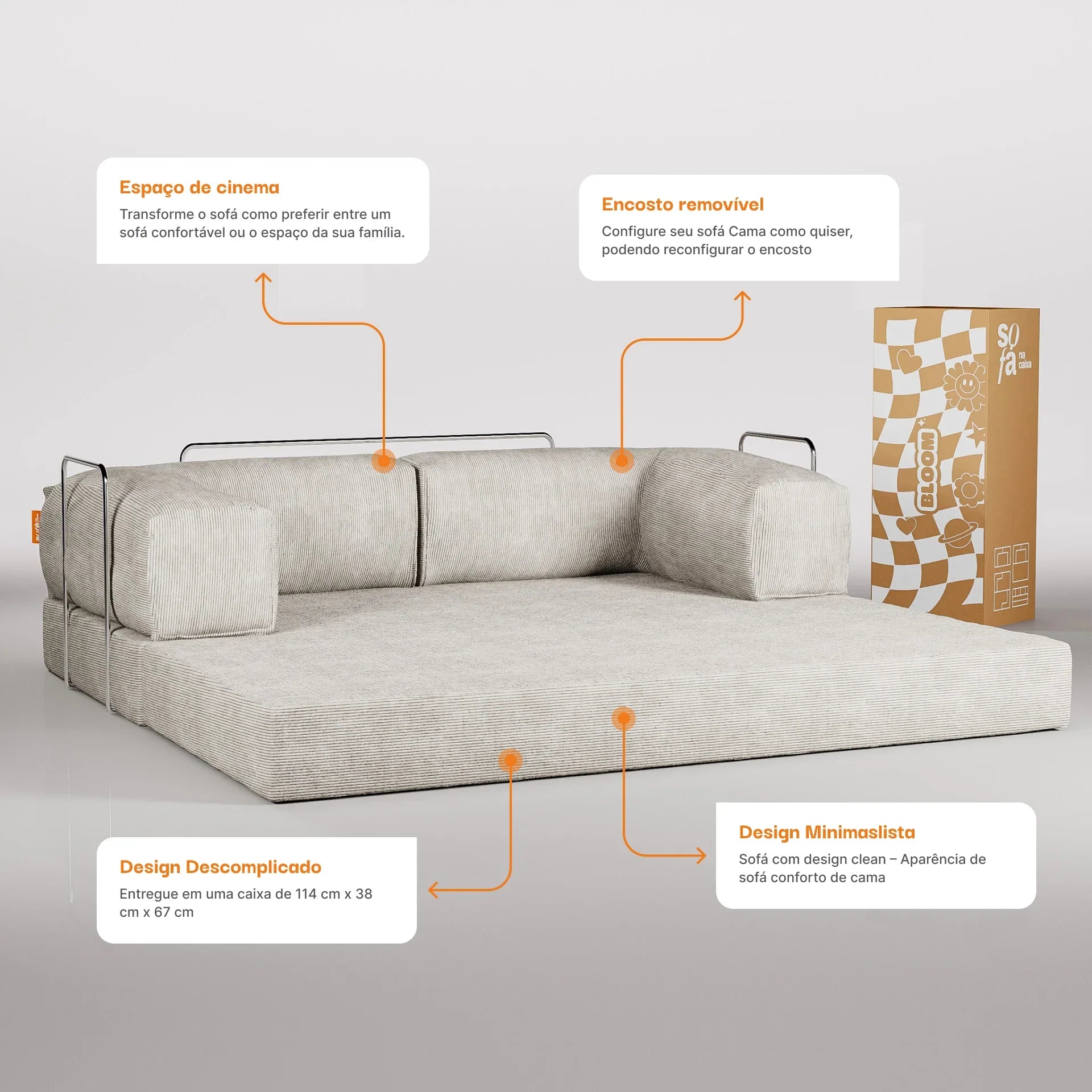 Sofá na Caixa Bloom Sofa Cama Corduroy - Linho