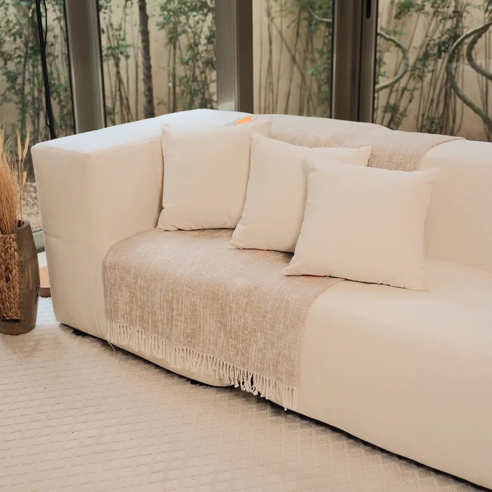 Sofá na Caixa modular 3-lugares em Bouclé 2 braço com Chaise - Linho