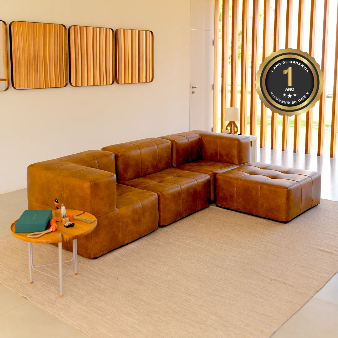 Sofá na Caixa modular 3 lugares Poli-Couro Marrom