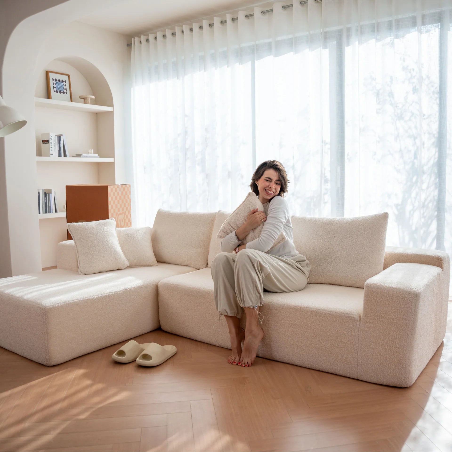 Sofá na Caixa Aran em Boucle - Linho