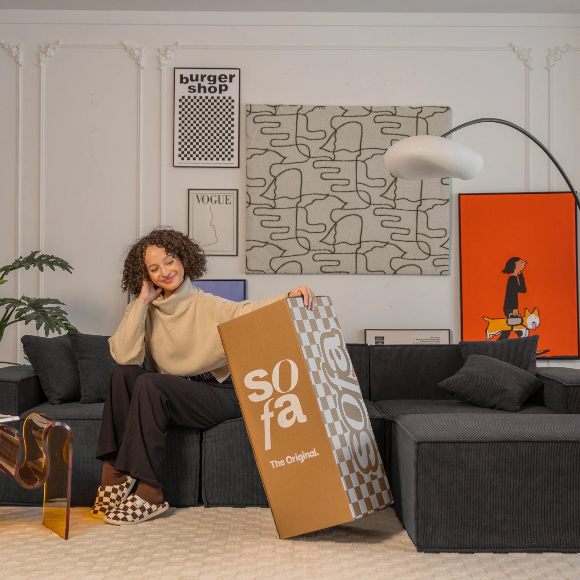 Sofá na Caixa Pelion 3 lugares + 1 chaises em Boucle - Cinza