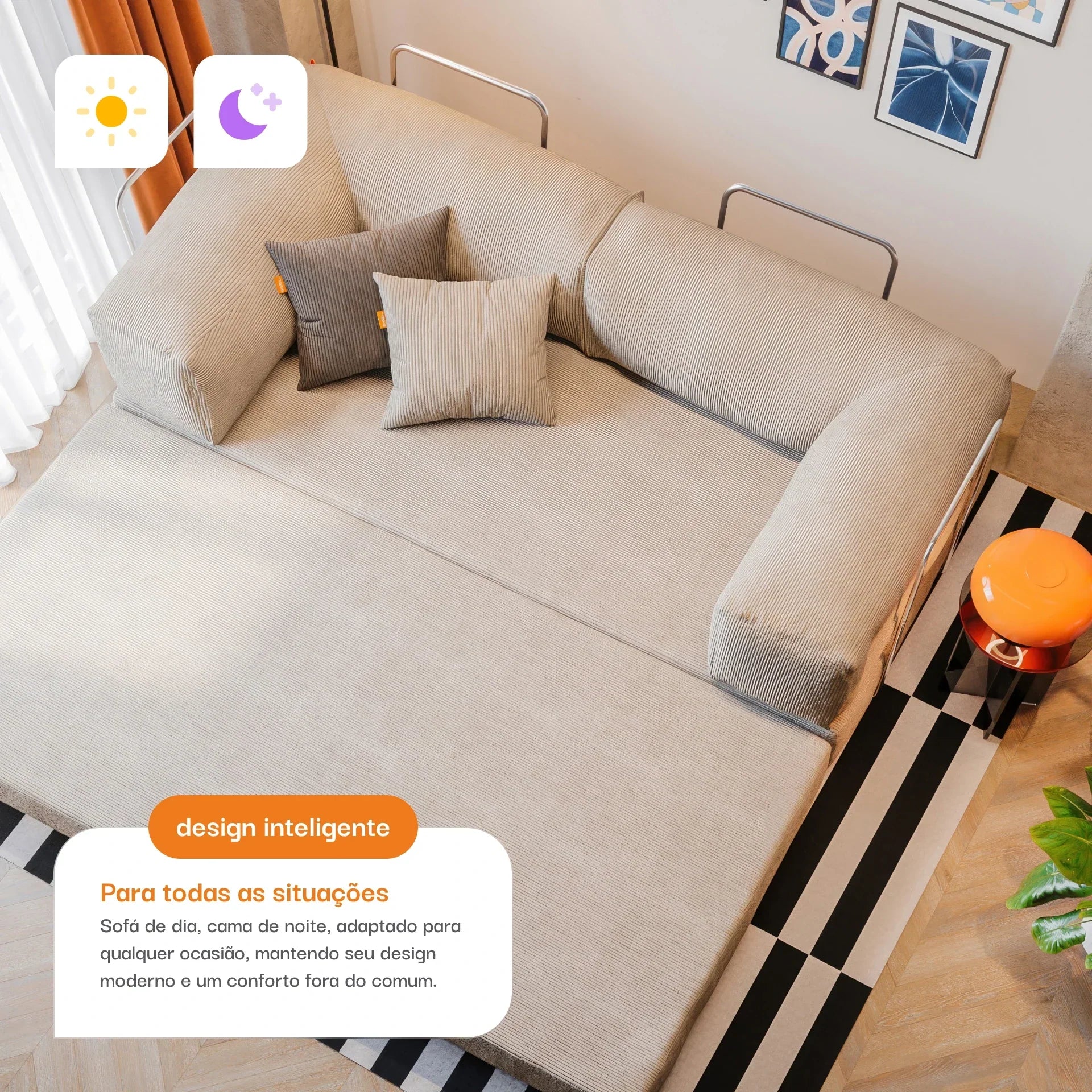 Sofá na Caixa Bloom Sofa Cama Corduroy - Linho