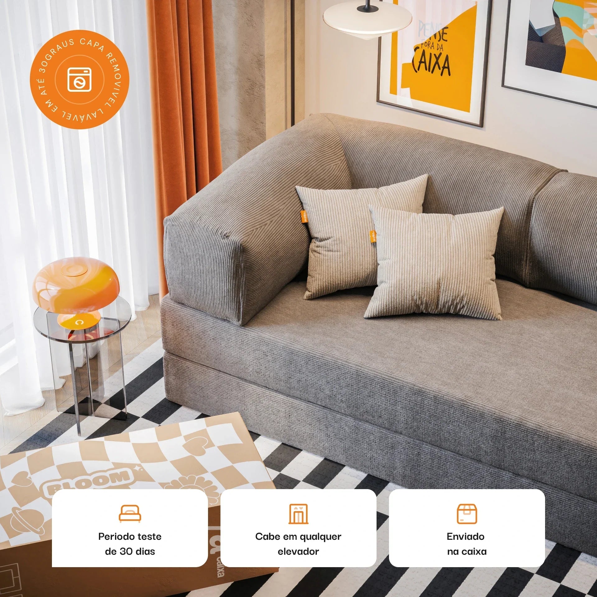 Sofá na Caixa Bloom Sofa Cama Corduroy - Cinza