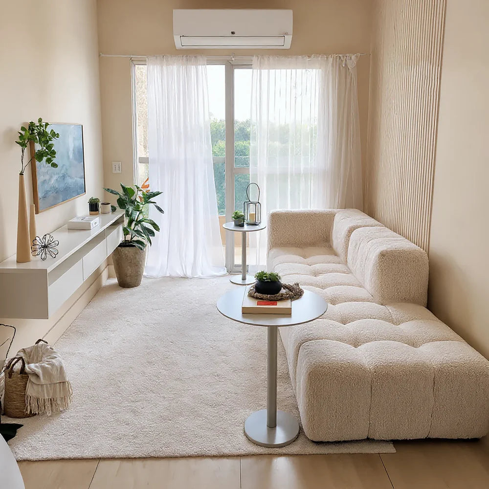 Sofá na Caixa modular 3 lugares 2 braços em Boucle - Linen