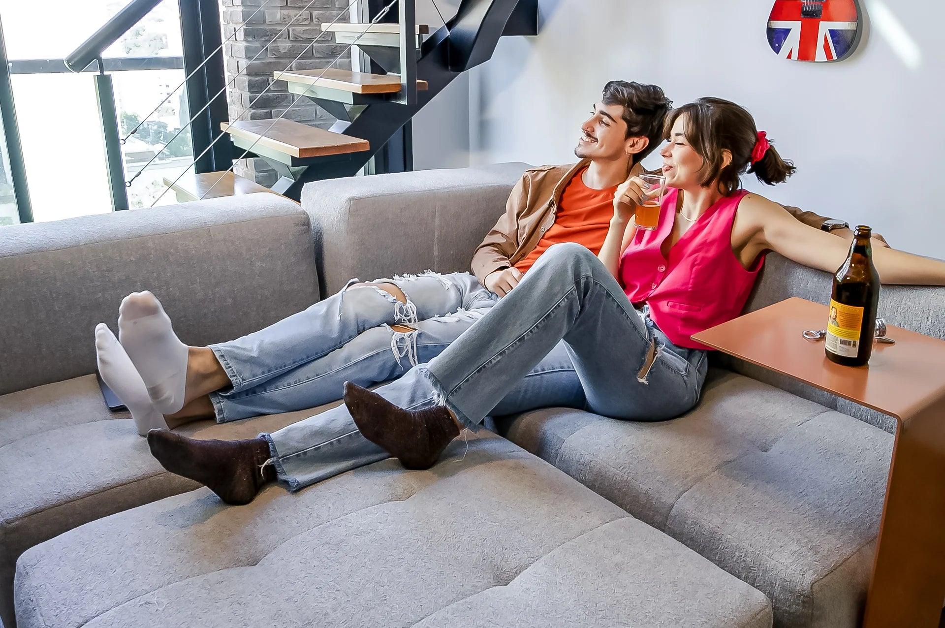 Sofá na Caixa modular 3-lugares em Bouclé 2 braço com Chaise - Cinza